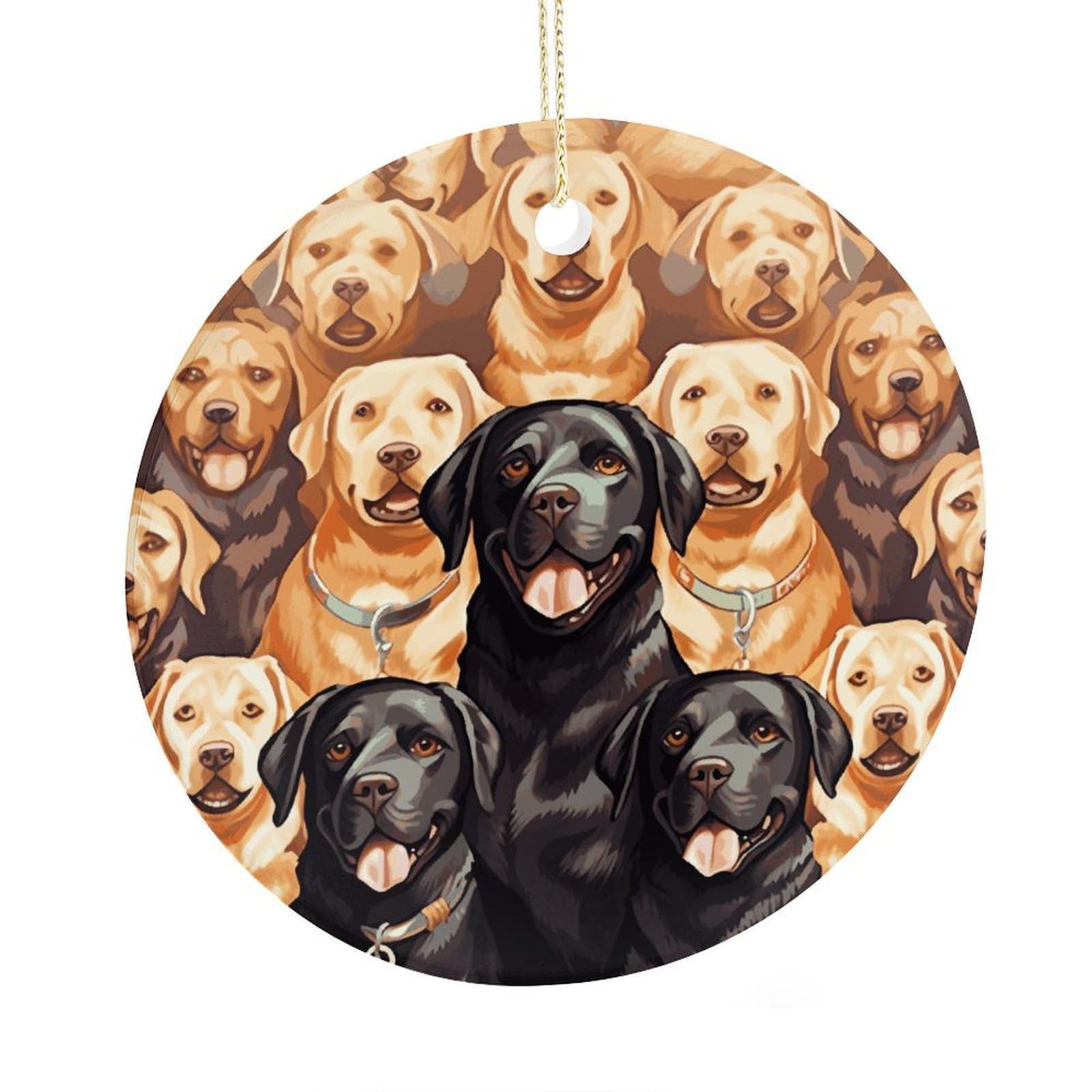 Fekiloot Style Labrador Retriever Dogs Christmas Ornaments 2.9 Inch Round Ceramic Ornament Keepsake Thank You Gifts For Office, Room, Home - Holiday Present Ideas