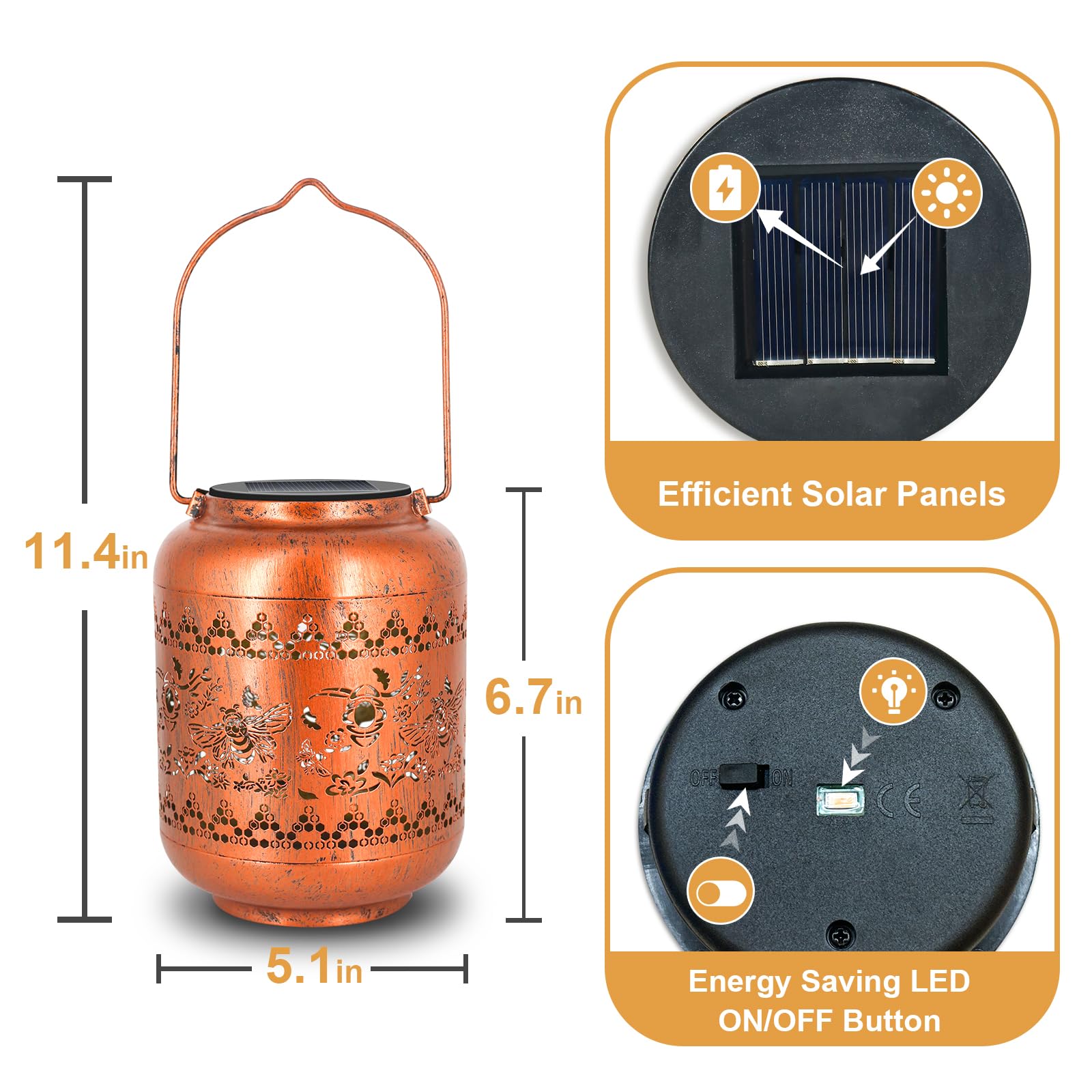 Bienen-Solarlaternen, zum Aufhängen, wasserdicht, Bienen-Gartendekoration, Weihnachtsgeschenke für Frauen, Mutter, Oma, Metall-Solarleuchten, Dekoration für den Außenbereich, für Hof, Terrasse, Weg,