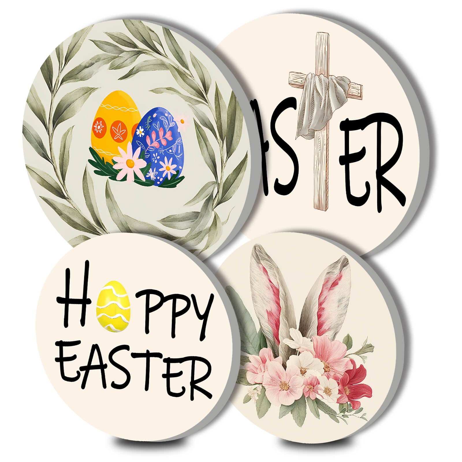 Happy Easter Electric Stove Burner Covers,4 Pcs Colorful Eggs Round Stove Burner Covers，Bunny Gas Stove Burner Cover,8 Inch and 10 Inch Cross Metal Cooktop Home Decorative