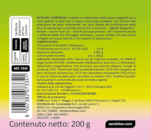 Sandokan Actilarv Larvicida in pastiglie effervescenti 100 da 2 gr (200 Trattamenti) - 8