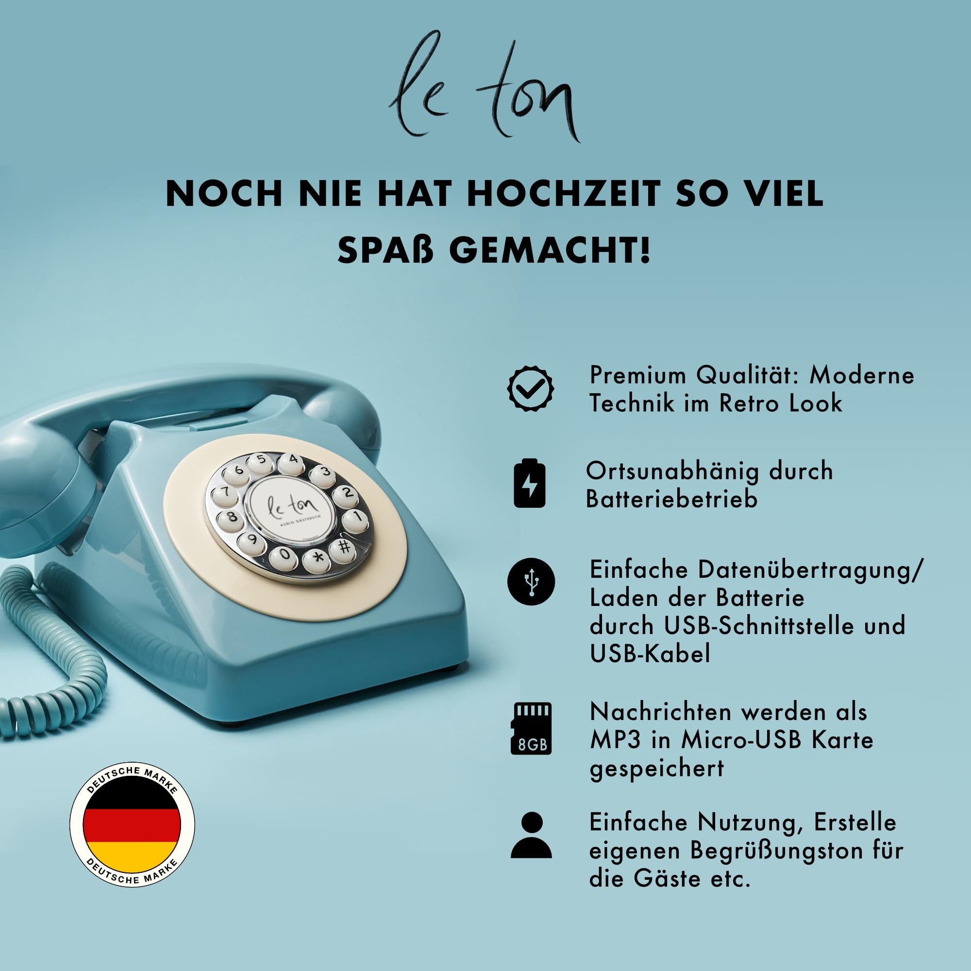 Le Ton Audio, libro degli ospiti, blu, telefono per matrimoni ed eventi, telefono ospite, telefono per matrimonio