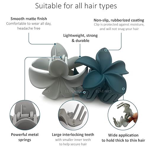 Miniatura 4 de Pinzas para el cabello con garra de flor mate, accesorios estéticos antideslizantes para cabello grueso o fino