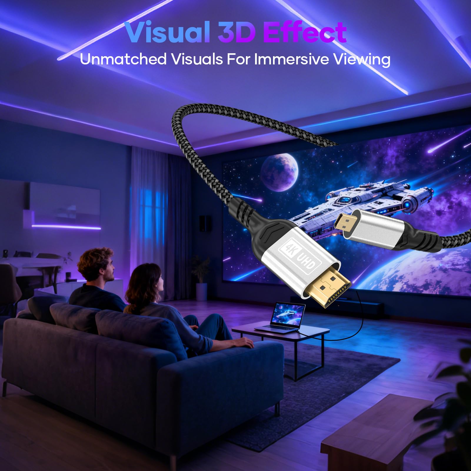 Micro HDMI auf HDMI,3m Kabel 4K@60Hz Micro HDMI 2.0 Kabel,3D HDR,ARC,micro hdmi to hdmi kompatibel mit Raspberry Pi 5/4,Kameras A6300 A6400,GoPro Hero 9/8/7/6,Yoga,ODROID TV,Laptops,Monitor,usw