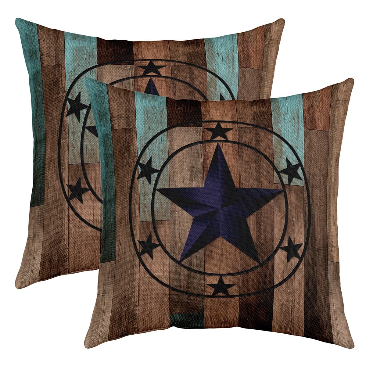 Loussiesd Western Texas Star Throw Pillow Covers 55x55cm Set of 2 Wooden Plank Pillow Cases Cushion Covers for Kids Texas Star Decorative Throw Pillowc