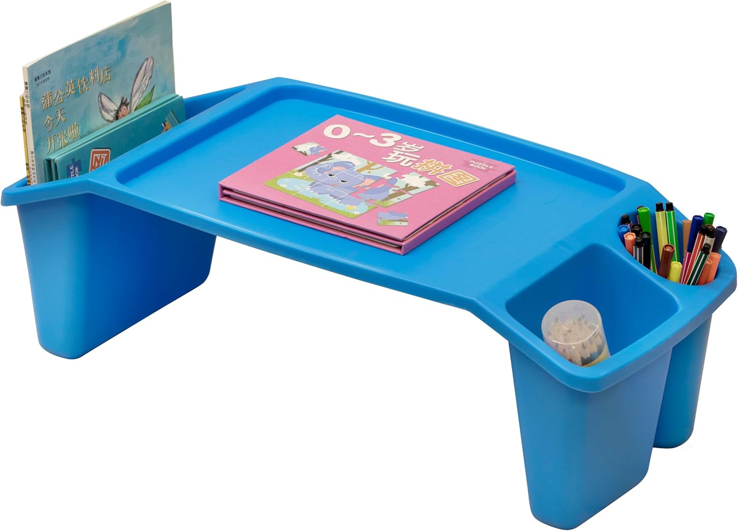 Basicwise Kids Lap Desk Tray – Portable Lap Desk for Kids, Activity Table, Plastic Lap Tray for Car Travel, Classroom, Blue, 1 Piece