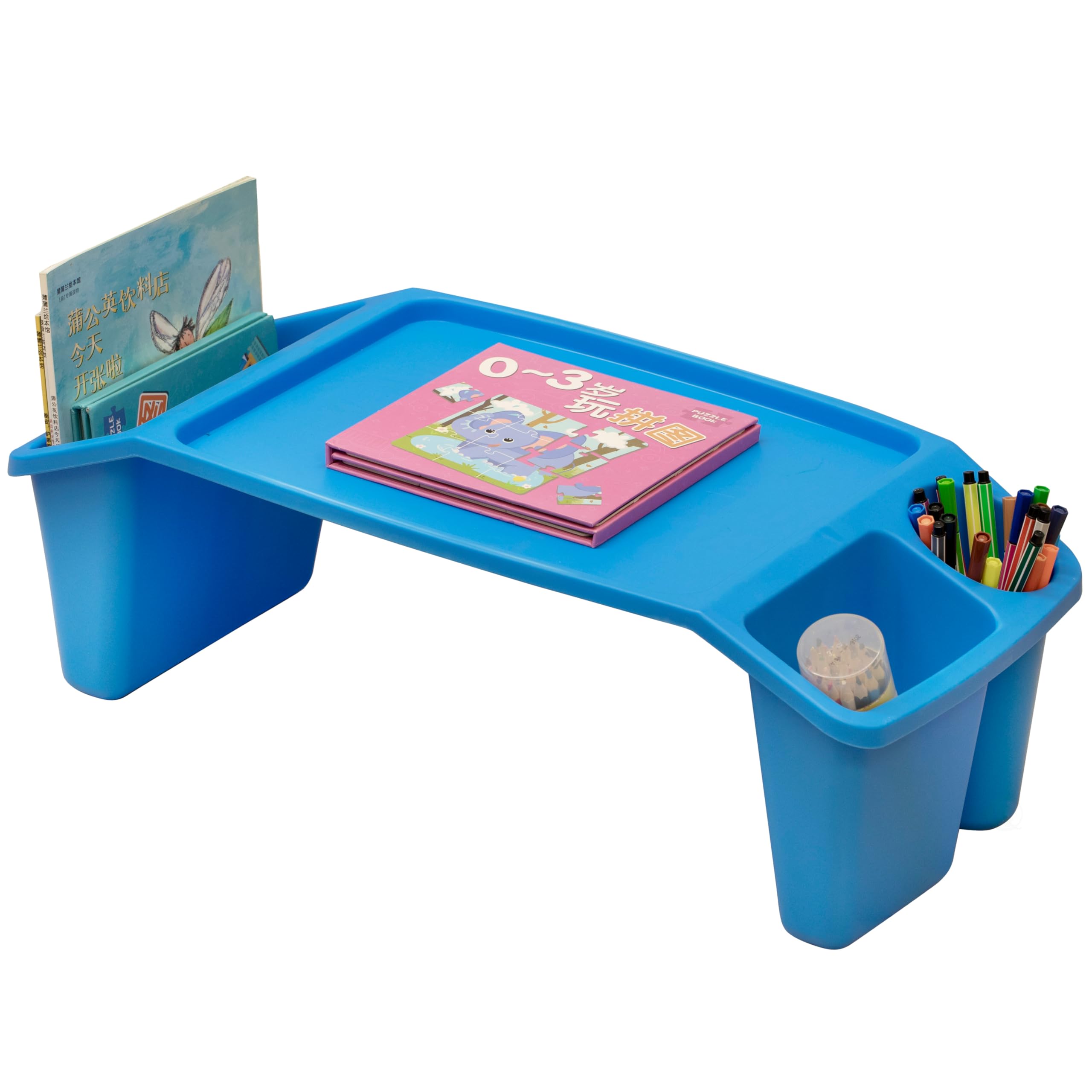 Portable Kids Lap Desk Tray, Activity Table with 3 Compartments for Art, Coloring, Writing, Eating, and Road Trips, Blue