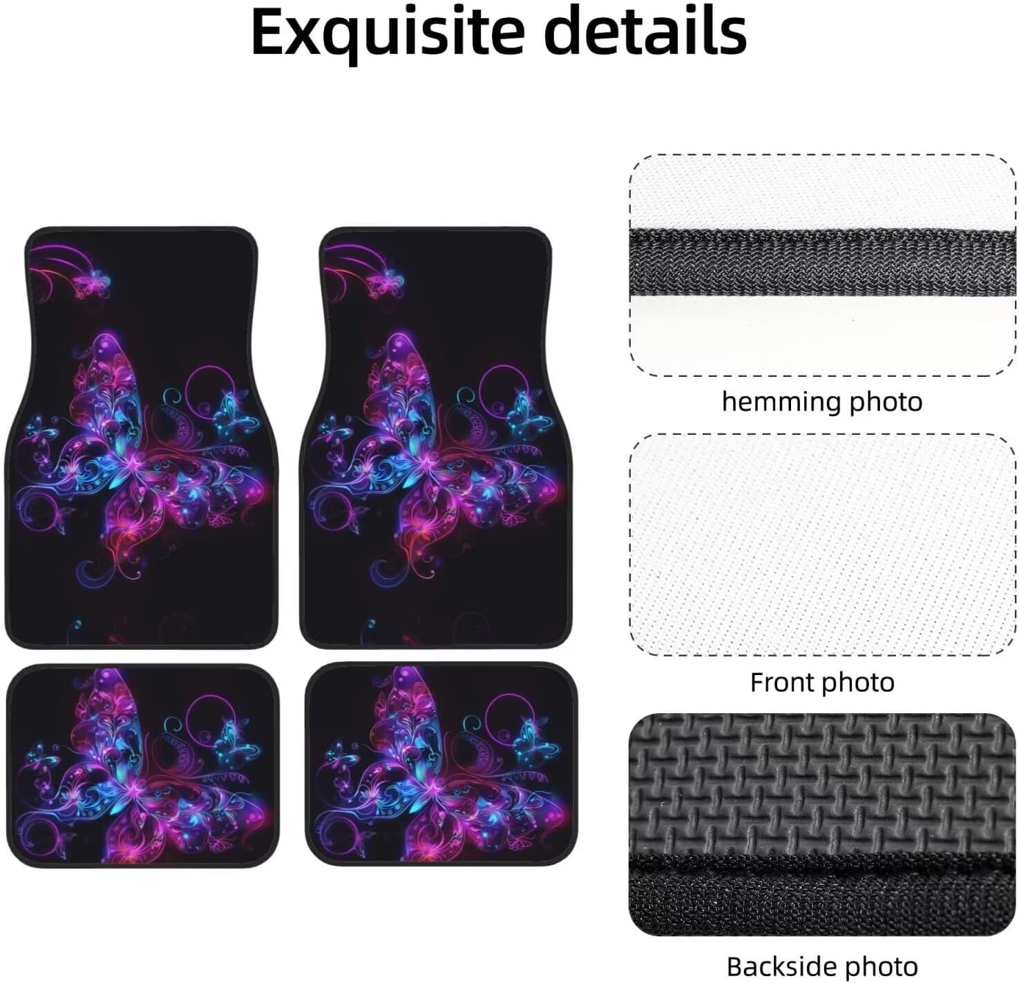 Purple Butterfly Car Floor Mat for Women Auto Front & Rear Car Carpets Mats Full Set of 4 Pcs, Non Slip Auto Floor Protection Pads Universal Fit, Boho Purple Butterfly Car Accessories, Black - Image 4