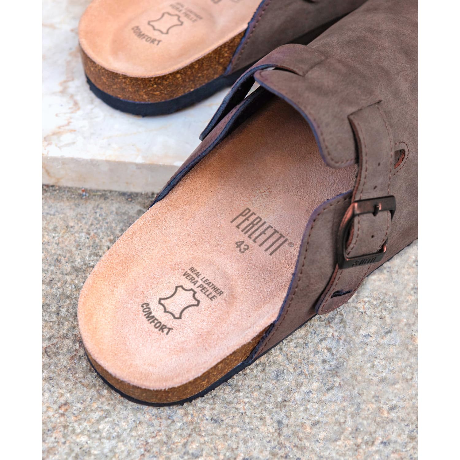 PERLETTI Chaussons Homme avec Semelle Intérieure en Cuir Véritable - Claquette Hommes Léger Confortable Garcon