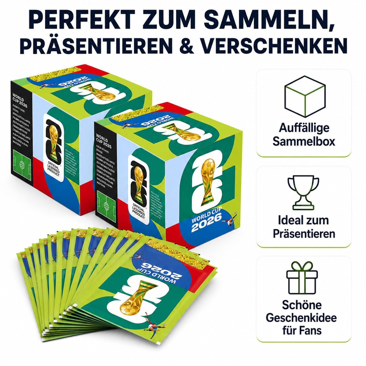 WM 2026 Sticker Super-Pack – 100 verschlossene Tüten (700 Aufkleber) mit exklusiven farbigen Parallel-Editionen | Fanartikel Set für Sammler und Fußballbegeisterte