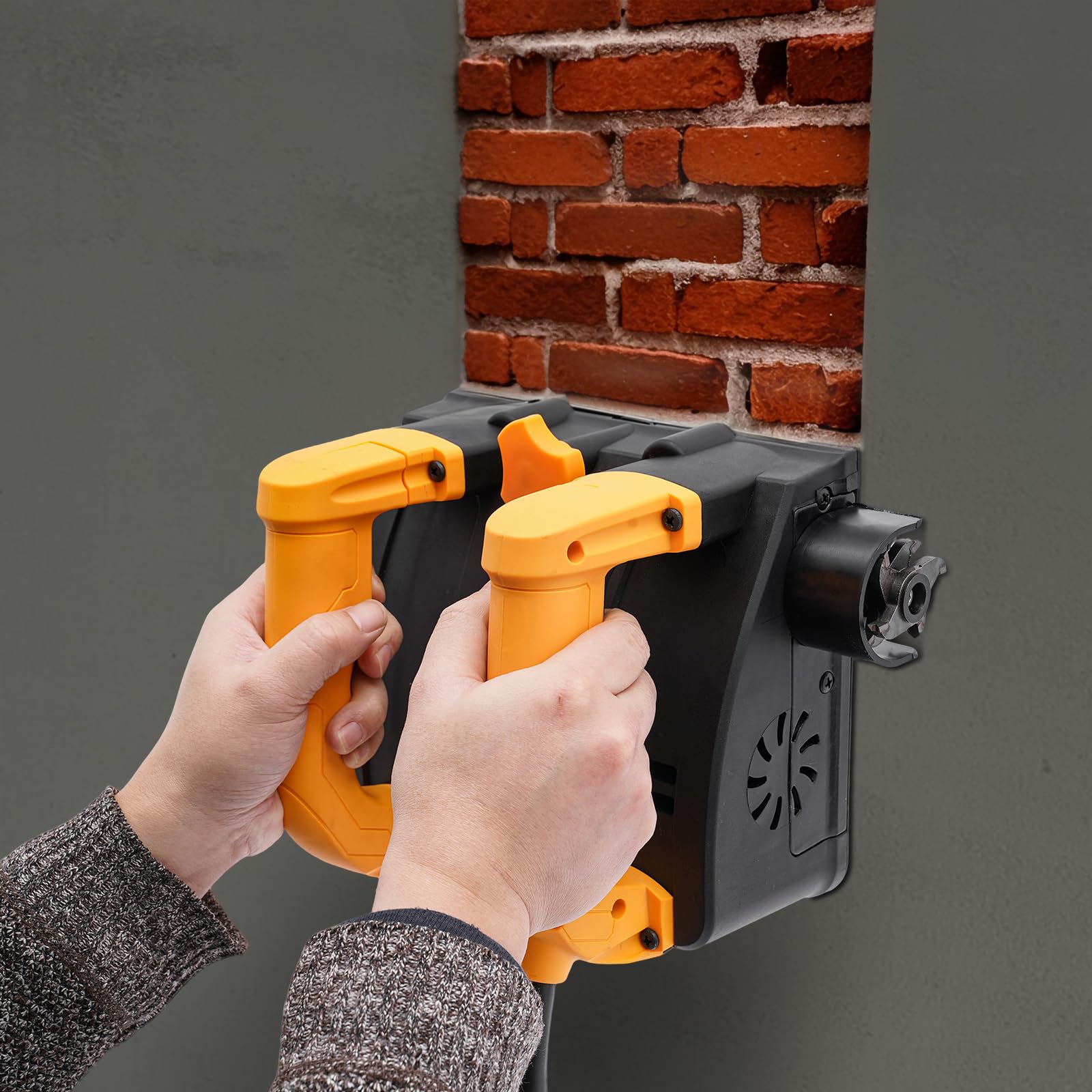 Elektryczna strugarka ścienna, 1200 W, 26 ostrzy, ręczna strug do betonu, regulowana głębokość 1-4 mm, z walizką na narzędzia, do ścian cementowych i tynkowych, czarny/żółty