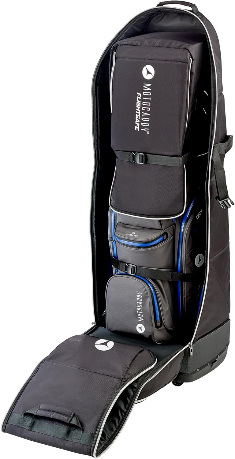 Motocaddy FlightSafe Golf Bag Travel Cover, Durable Padded Golf Club Travel Bag with Wheels, Reinforced Base, Airline-Ready Travel Case for Golf Bags and Clubs