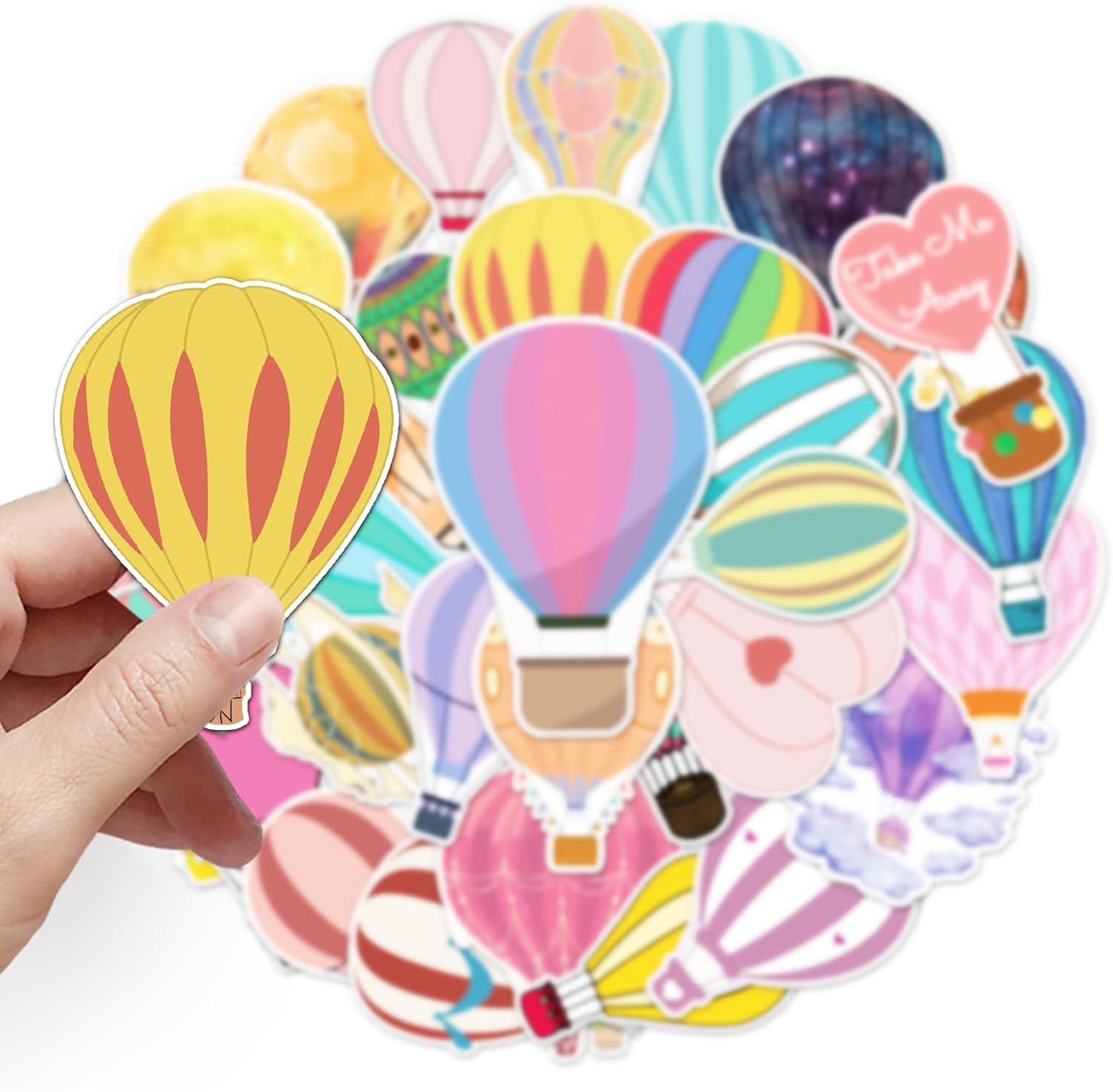 Hot Air Balloon Sticker Pack (50pcs) Cartoon Hot Air Balloon Waterproof Stickers. Suitable for Teen,Adults,Daily Gifts,Classroom Rewards. Suitable for Laptop,Photo Albums,Party Decorations.