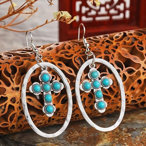 Miniatura 2 de Turquoise Bohemian Dangle Earrings for Women, Turquoise Dainty Teardrop Drop Earrings Boho Hoop Healing Stone Earrings Jewelry Gifts