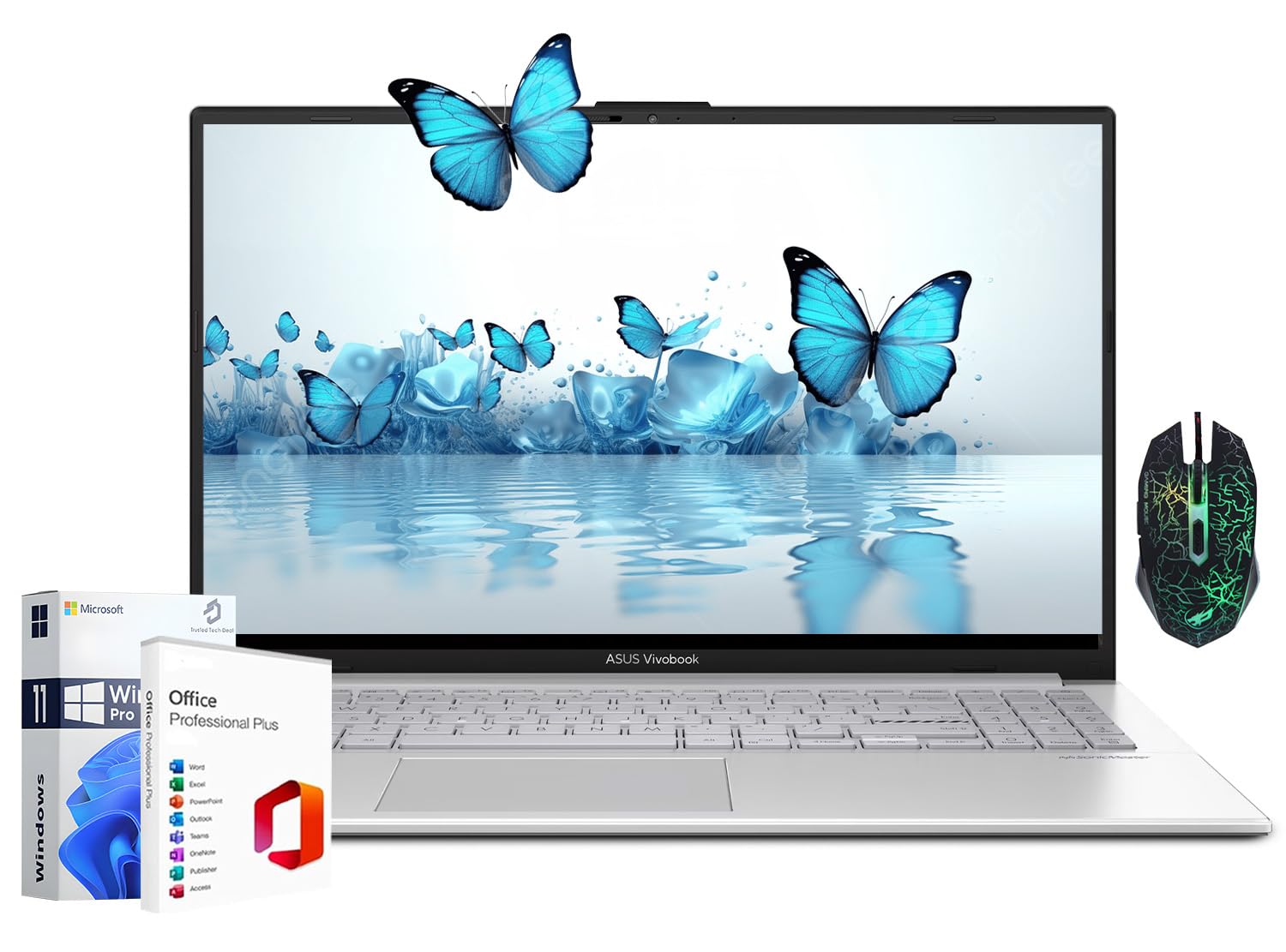 Vivobook 15 GO Laptop, 15.6" FHD PC Laptops, AMD Ryzen 5 7520U 4-Core, 16GB DDR5 RAM• 512GB SSD• Fast Charging• 180° Lay-Flat, Webcam Sheild, Windows 11 Pro, MS Office 2021