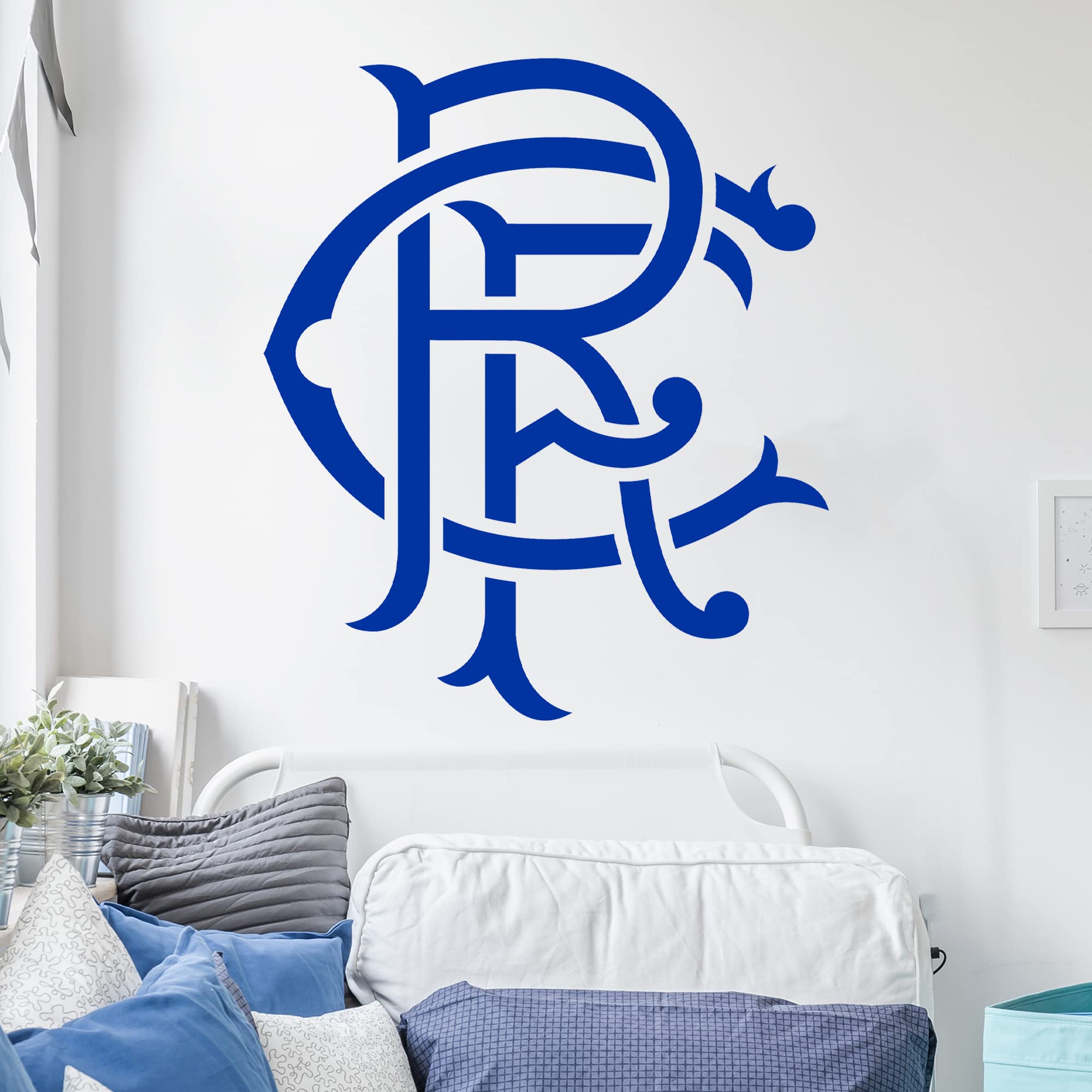 Themed Blue Rangers Wall Sticker - Scroll Crest Football Art (60Cm Height X 50Cm Width)