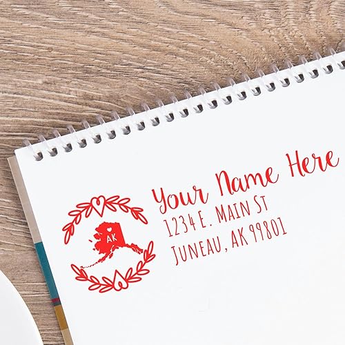 Miniatura 24 de State Love - Sello de dirección autoentintado para Texas, caja rosa, púrpura o negra, impresiones limpias y nítidas, diseño rectangular, tamaño 7/8