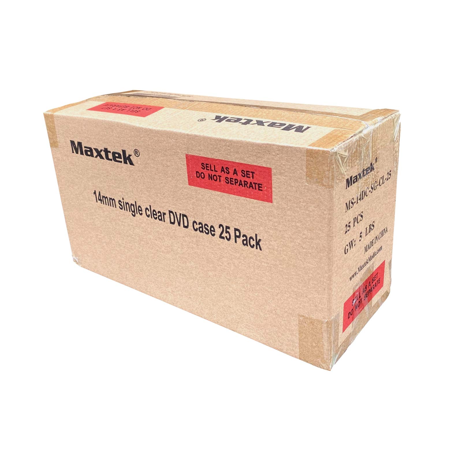 MAXTEK 14 mm único Transparente Carcasa de DVD estándar con Bolsillo Exterior Transparente Funda, 25 pcs. Disco No Incluido.
