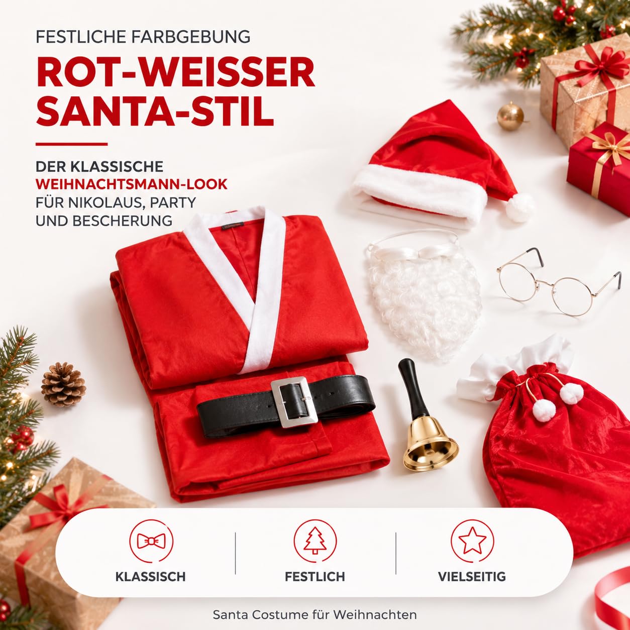 Kostimheld® 6 w 1 kostium Mikołaja - kostium Świętego Mikołaja - na Boże Narodzenie - kostium Mikołaja - Święty Mikołaj - dla mężczyzn/dorosłych (wybór ilości)