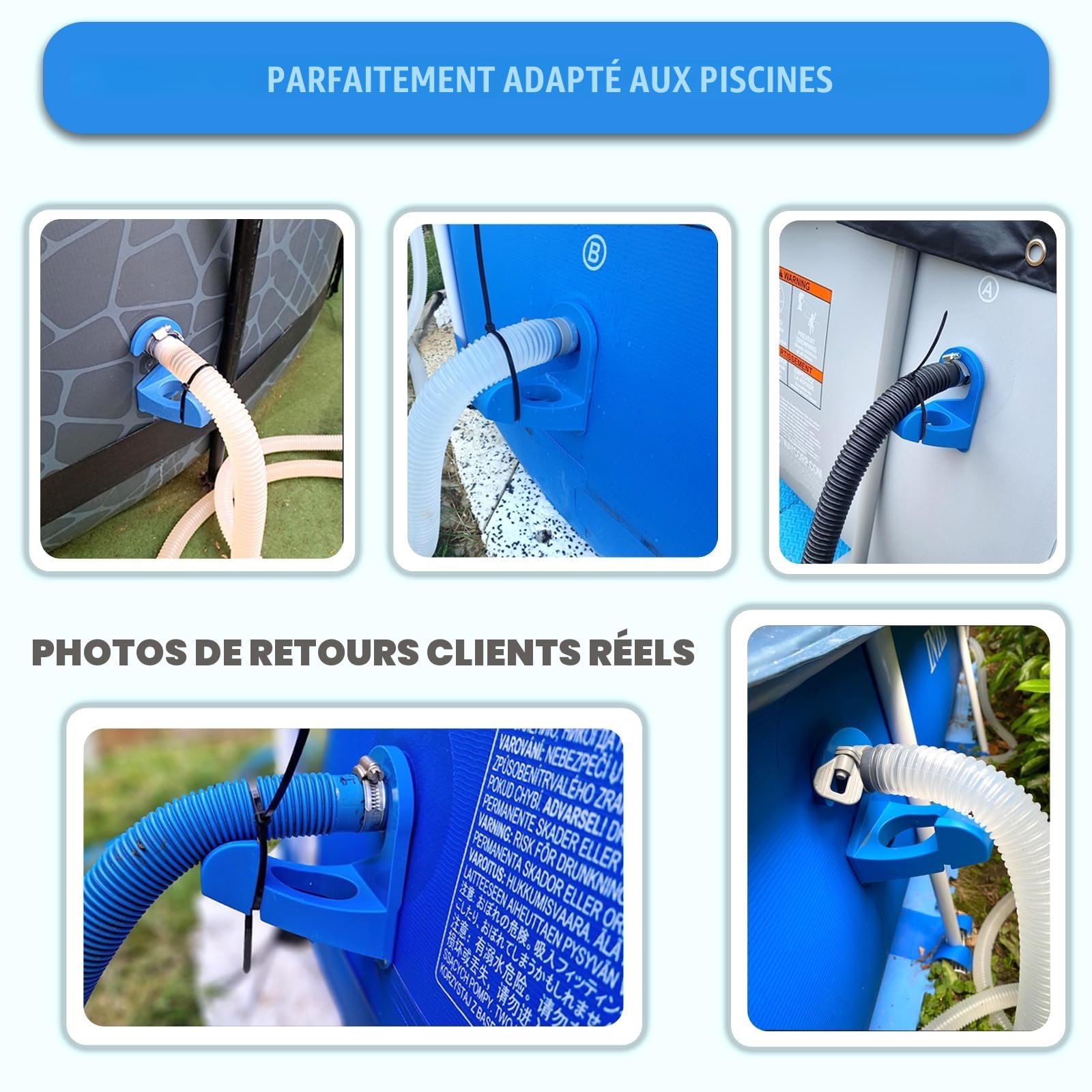 Fox Bunny Support de Tuyau de Piscine pour Piscines Hors Sol, 26-38mm, Compatible Intex Bestway, Bleu