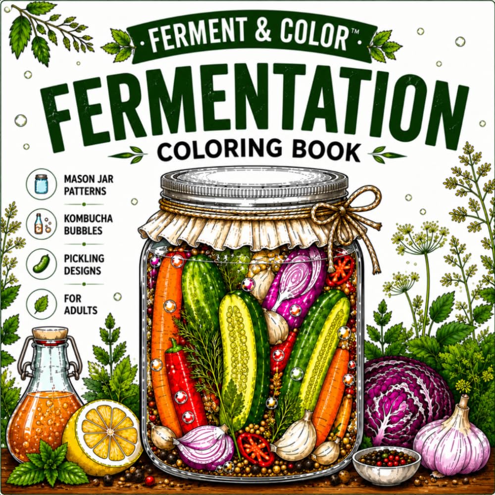 Fermentation Coloring Book: Mason Jar Patterns, Kombucha Bubbles & Pickling Designs for Adults (Ferment & Color Collection)