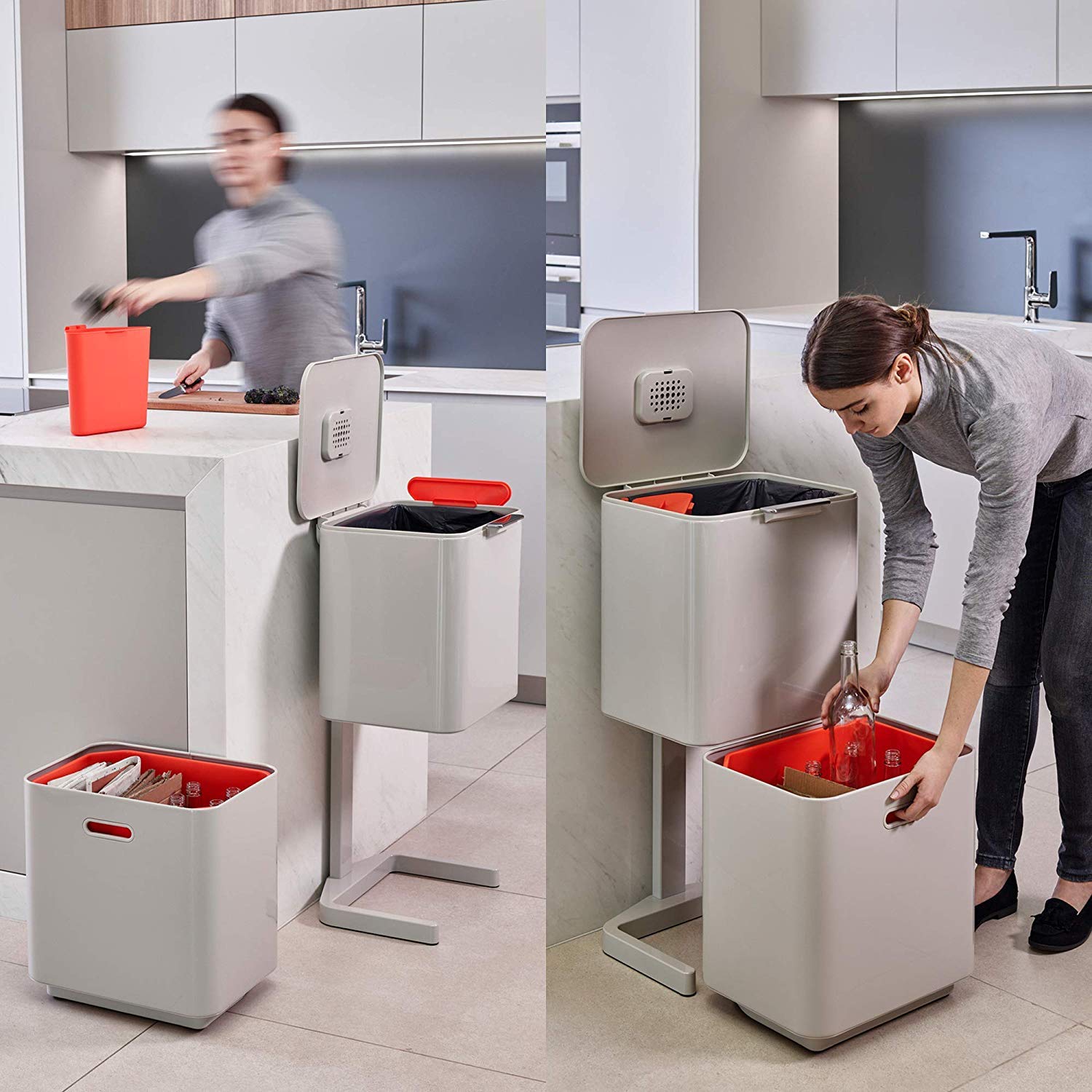 Joseph Joseph 30061 Totem Max Unità Separazione e Riciclaggio Rifiuti, Pietra, 60 l