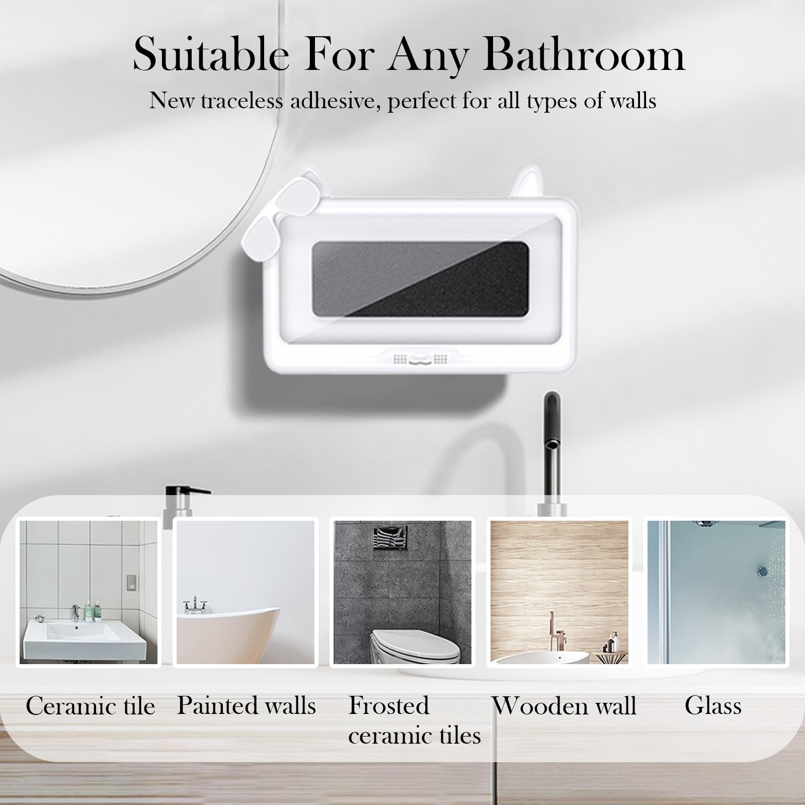 Soporte para teléfono de ducha, impermeable, antivaho, pantalla táctil, soporte de pared de rotación de 480 grados, para baño, baño, cocina, espejo de pared, compatible con teléfonos de 4.7 a