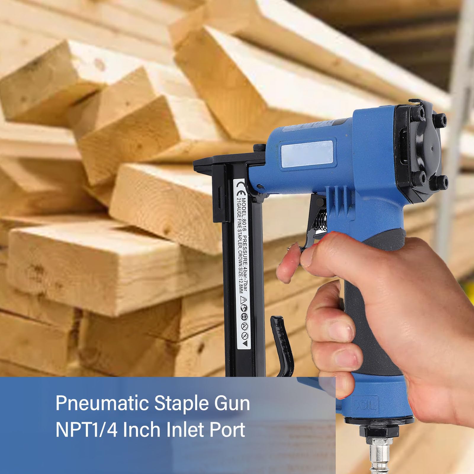 Asixxsix Pneumatic Staple Gun, NPT1/4 Inch Inlet Port Upholstery Stapler Kit, Handheld Air Nailer Gun for 1/4in 5/16in 3/8in 1/2in 5/8in Staple Woodworking Projects, Pneumatic Stapler Kit