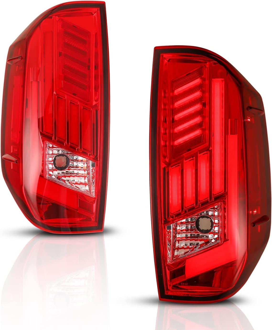 Nixon Offroad LED Tail Light Fit For 2014 2015 2016 2017 2018 2019 2020 2021 Toyota Tundra Pickup, Taillight Assembly w/LED Sequential Turn Signal/Running/Parking Light (Chrome Housing Red Lens)