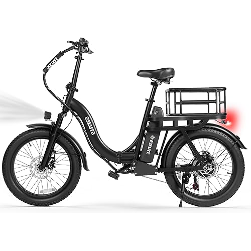 1200W Peak Folding Electric Bike for Adults, 28MPH 48V 10.4Ah Removable Battery, 55-Mile Range, 20"x3" Fat Tire, Step-Thru Ebike with Basket 7-Speed – Commuter E-Bike