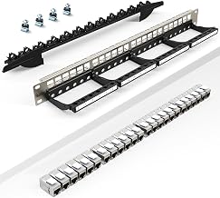 Patch Panel 24 Port with cat7 STP Keystone Jack【EC Listed】 Front Cable Rack Smart Cable Management for 19 inch Rack Mount Shielded (CAT7 Keystone Jack Shielded)