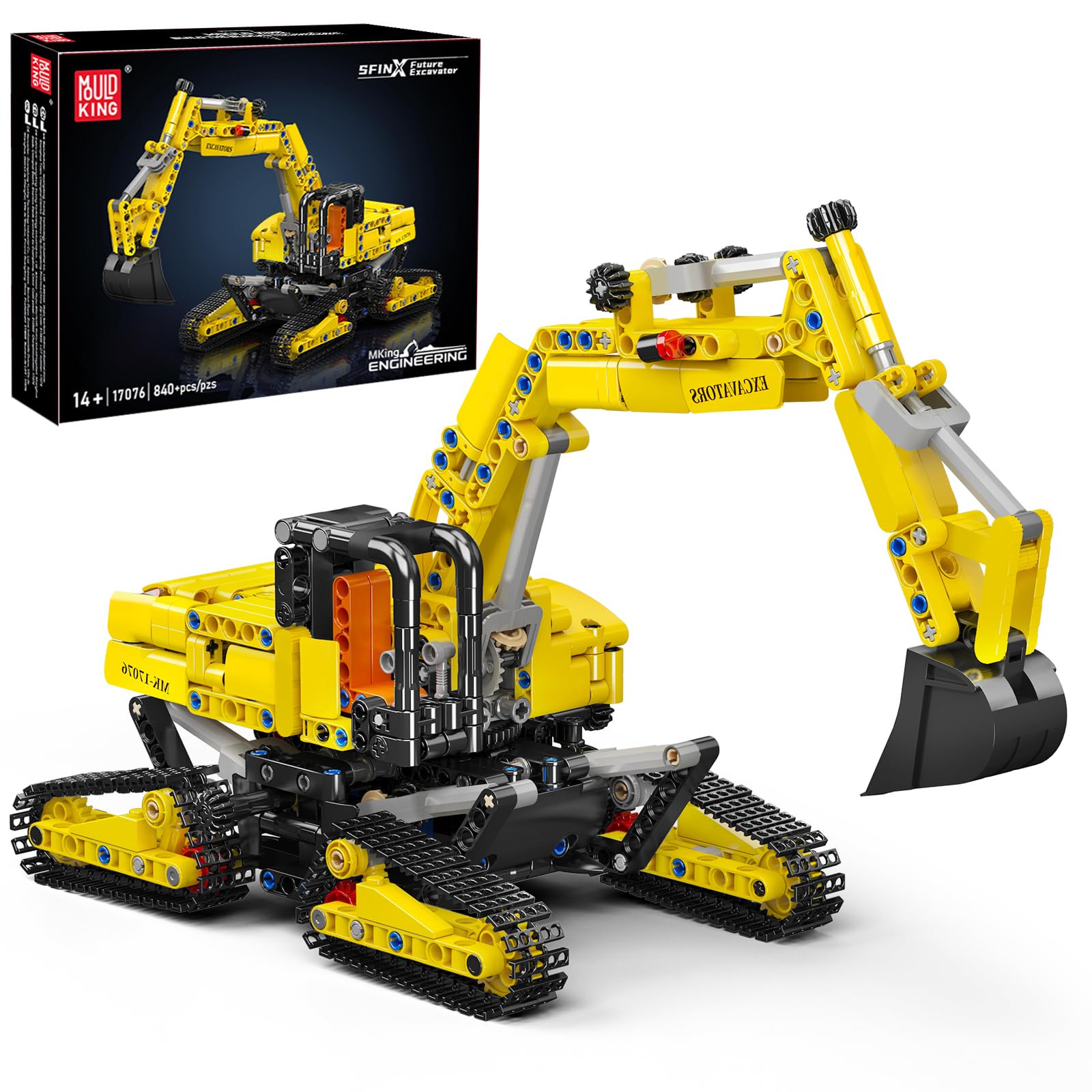 Mould King 17076 Technik Excavadora, Modelo de Excavadora de orugas, Modelo de camión motorizado, Bloques de construcción para niños y niñas a Partir de 14 años (versión estática)