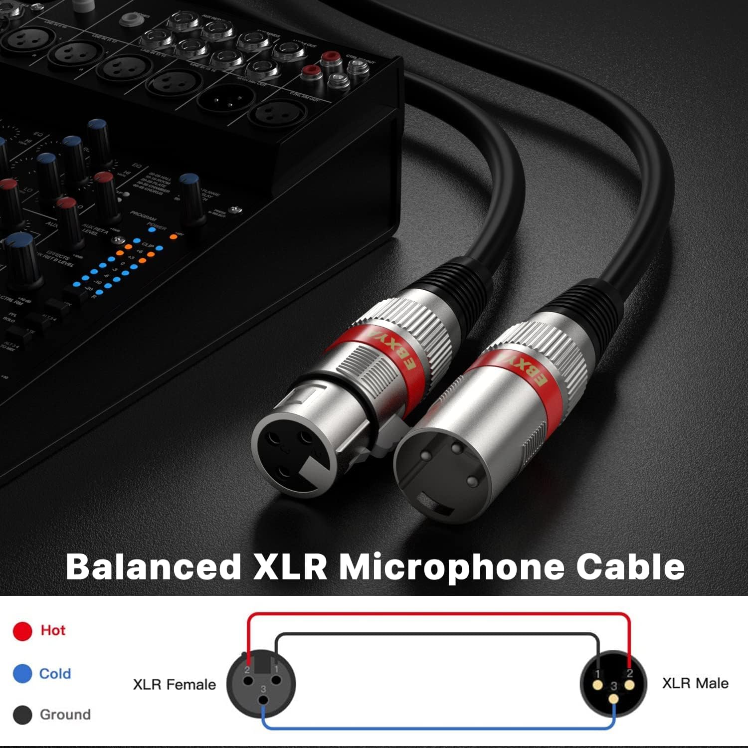EBXYA Cavo XLR da 6 m, confezione da 4 pezzi, cavo per microfono, bilanciato, cavo DMX, maschio a femmina, adatto per microfoni, stazioni radio, illuminazione palcoscenico