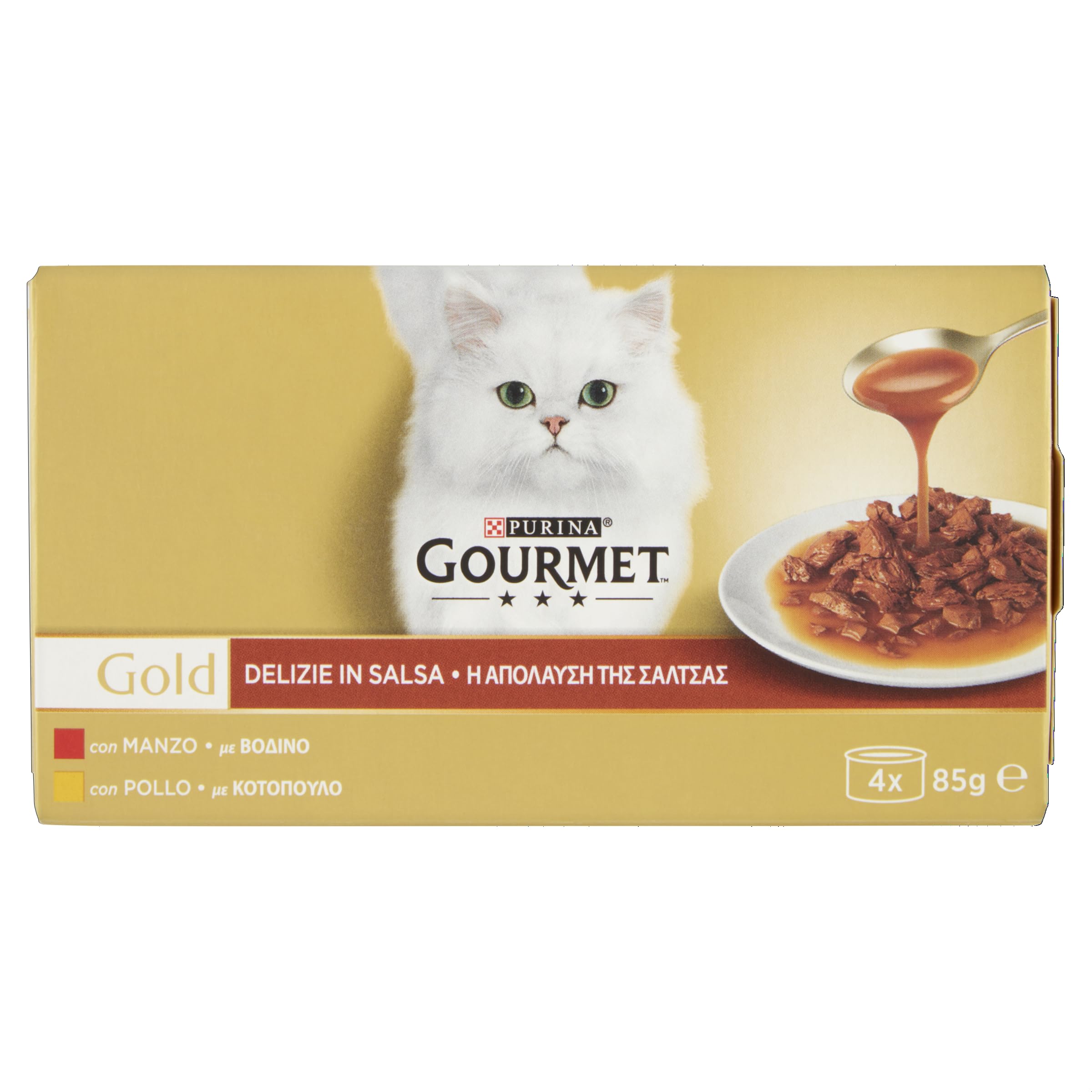Purina Gourmet Gold Comida húmeda para gatos, pollo y carne de res, 4 x 85 g