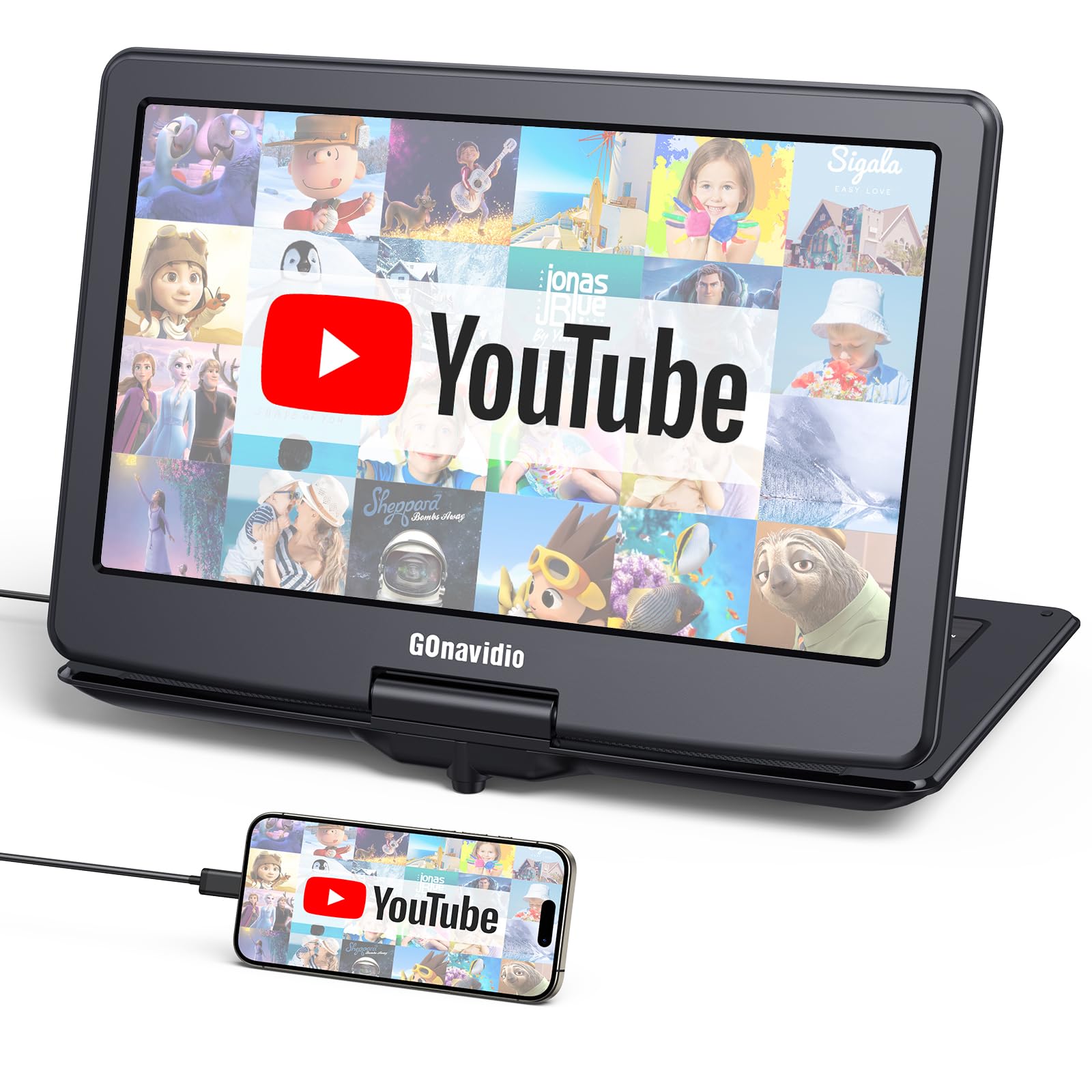 GOnavidio 17,9'' Tragbarer DVD Player mit 15,6 Zoll Bildschirm, 6 Stunden wiederaufladbarer Akku, Kinder TV unterstützt HDMI-Eingang, letzter Speicher, Regionsfrei, USB/TF-Karte