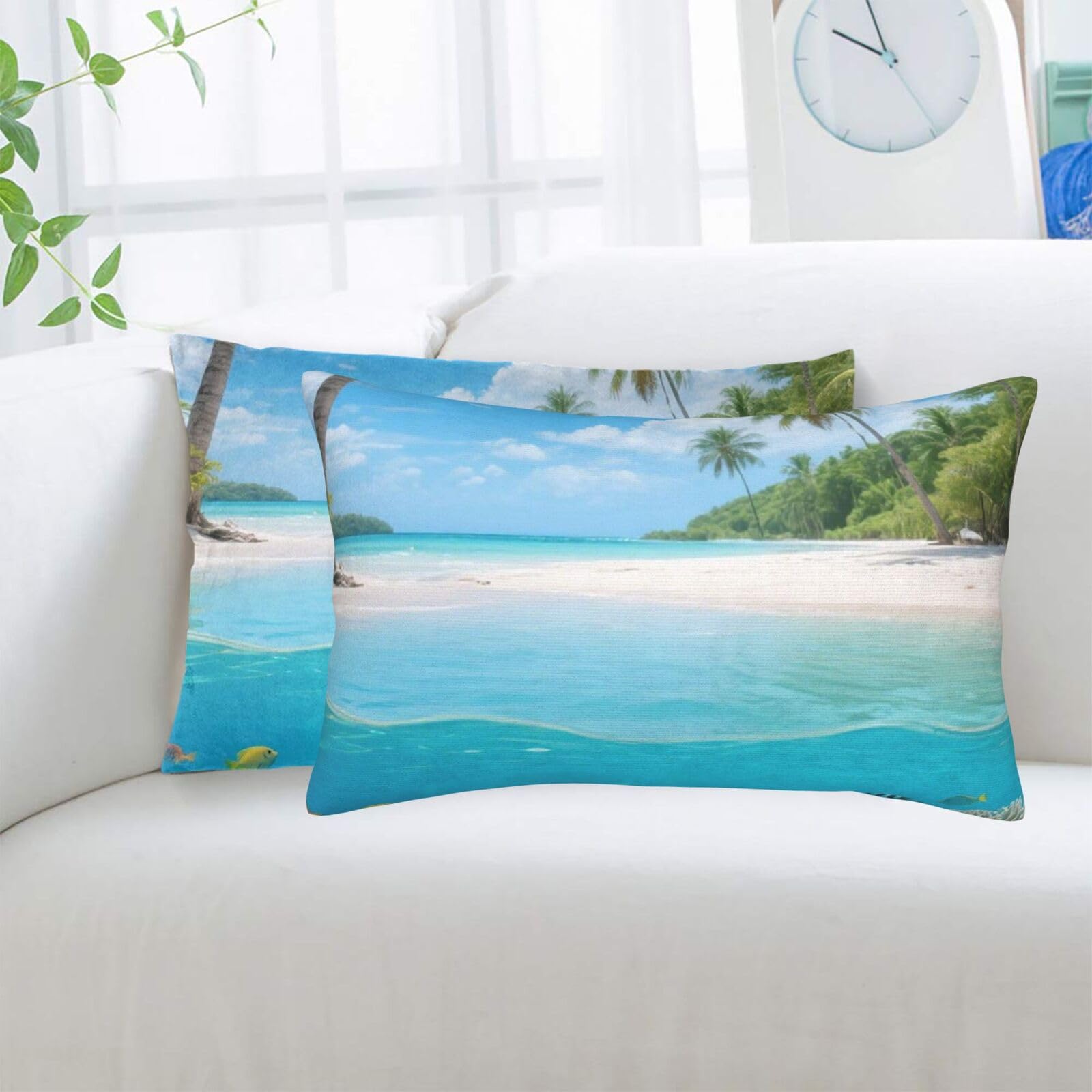2 Pack Standard Pillowcases Sets, Ultra Soft Comfort Microfiber Plush Pillow Cases Tropical Fish Beach Decorative Throw Pillow Cover with Hidden Zipper for Bedroom, Sofa, Couch,16"X24"