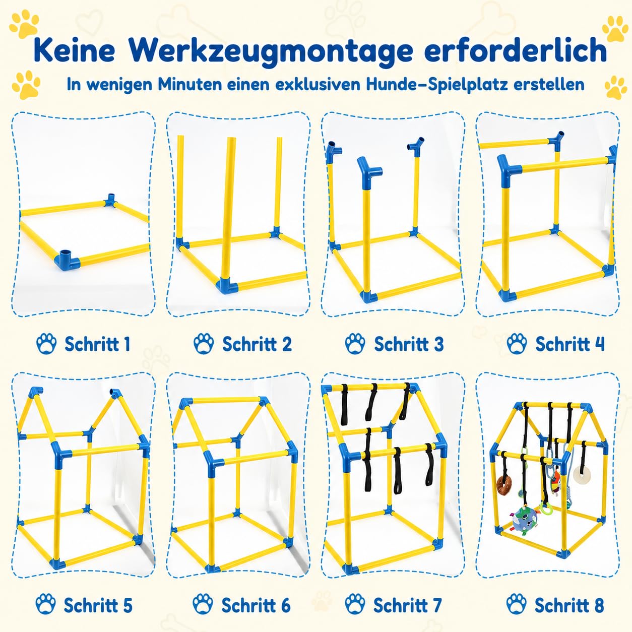 Parc de jeu pour chiots avec 8 jouets intelligents et fermetures , salle de jeu pour petits chiens avec cadre en PVC, jouet pour chiots pour dressage, apaisement, sol intérieur