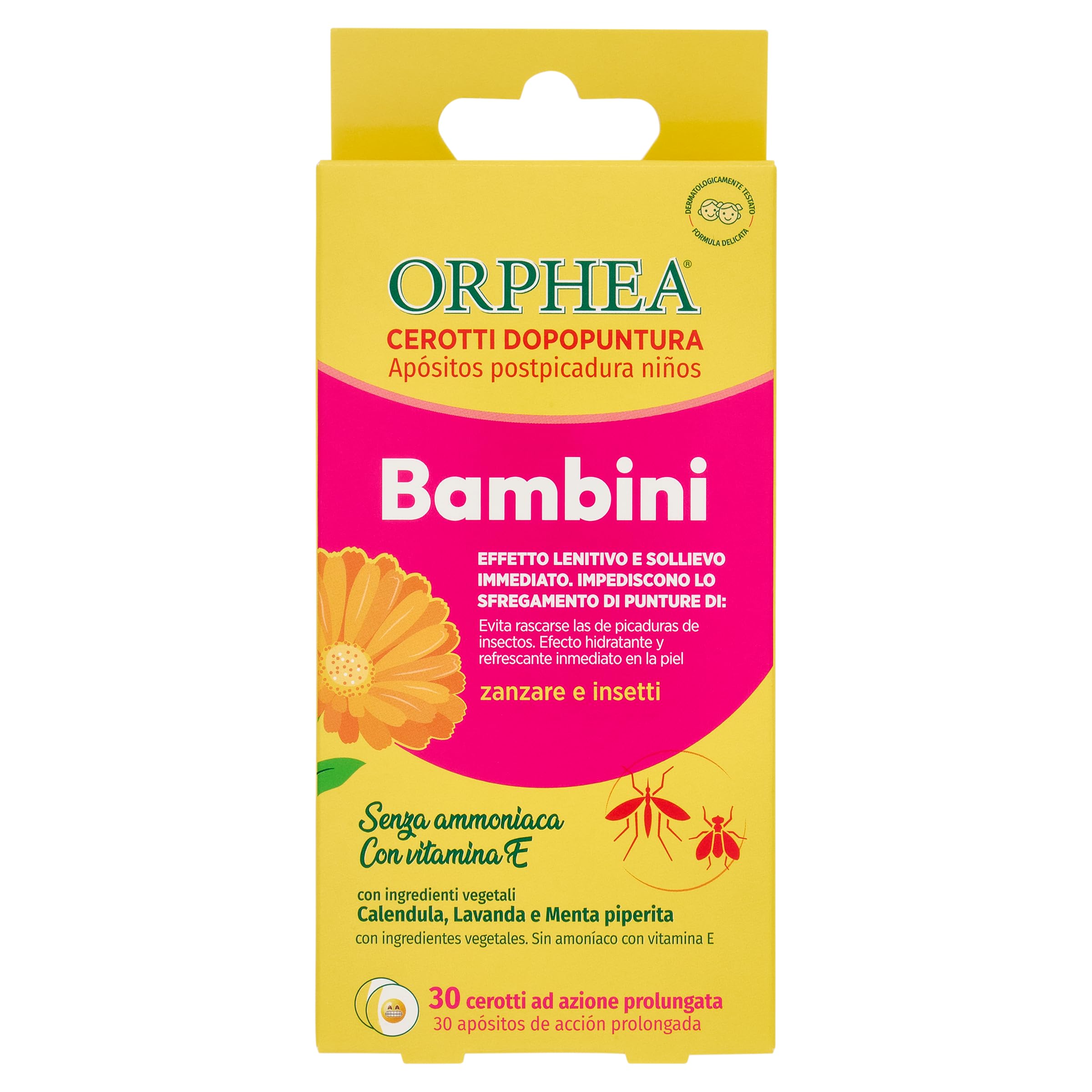 Orphea - 30 parches para después de puntura para niños, efecto calmante y alivio instantáneo, sin alcohol ni amoníaco, con vitamina E - 30 parches de acción prolongada