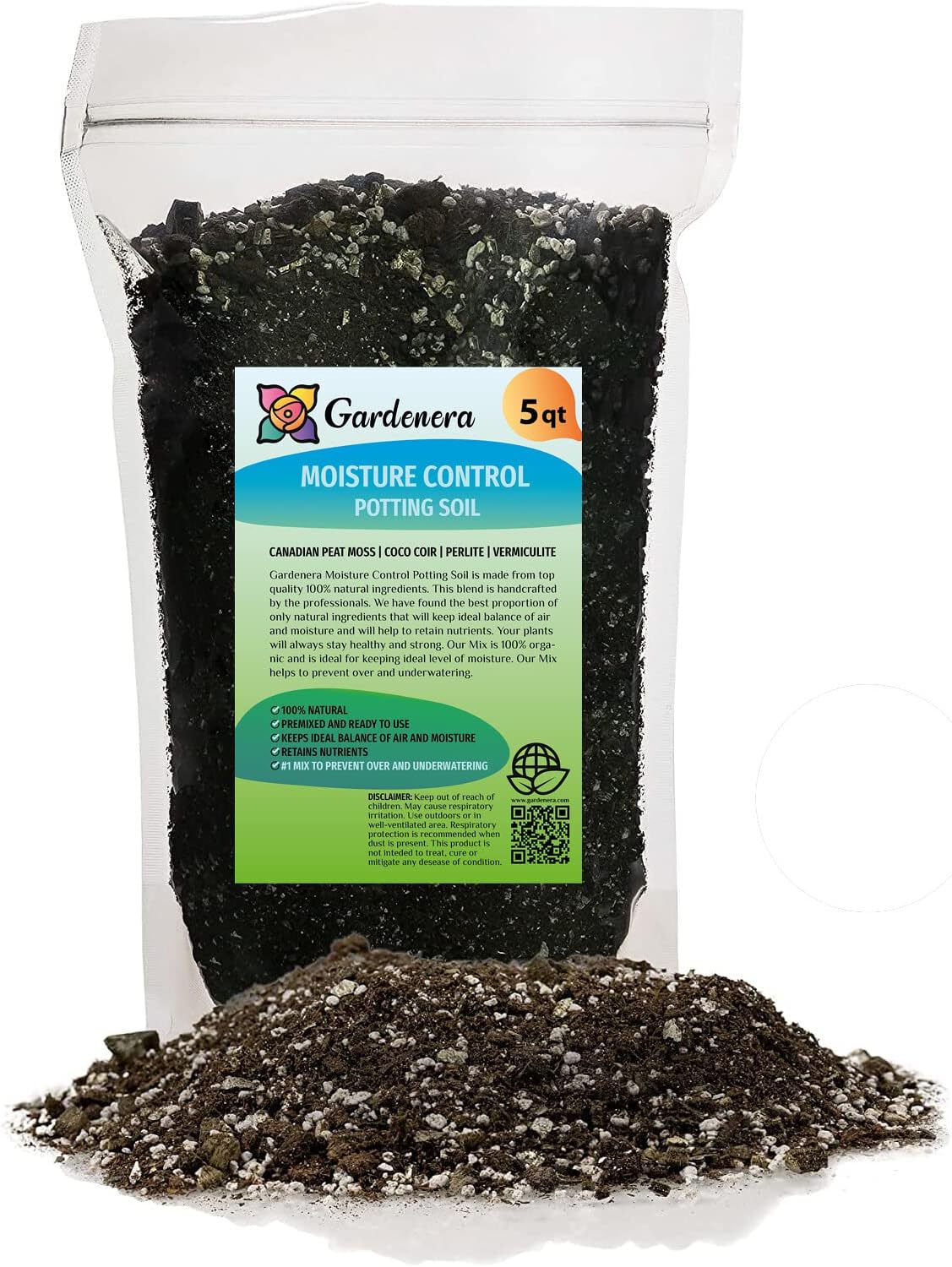 Gardenera Moisture Control Potting Mix - Keep Your Plants Happy and Hydrated! - 5 Quart Bag