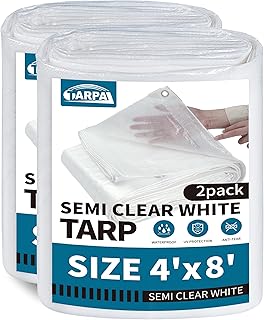 TARPAL 4'x8'（2pack） Semi Clear White Tarp Waterproof Green House Cover with Grommets 7.5mil Clear Poly tarps for Gardening,Farm, Garden,Chicken Coops，Outdoor