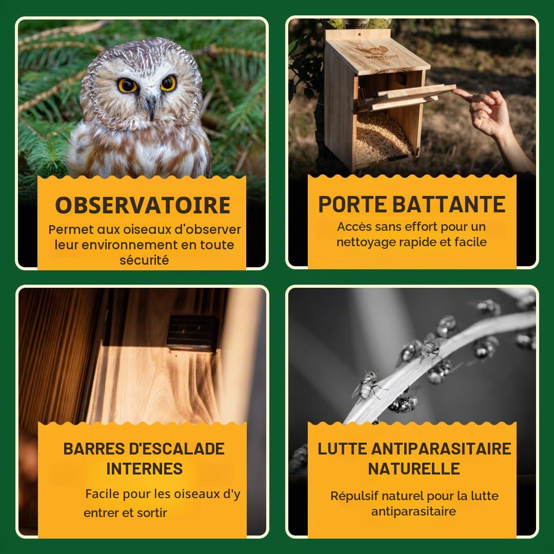 WildYard Nichoir à Chouette Effraie - Grand, Cèdre, Préassemblé | Nichoir à chouettes traditionnel en cèdre avec porte frontale pour un nettoyage facile, attire chouettes et oiseaux.