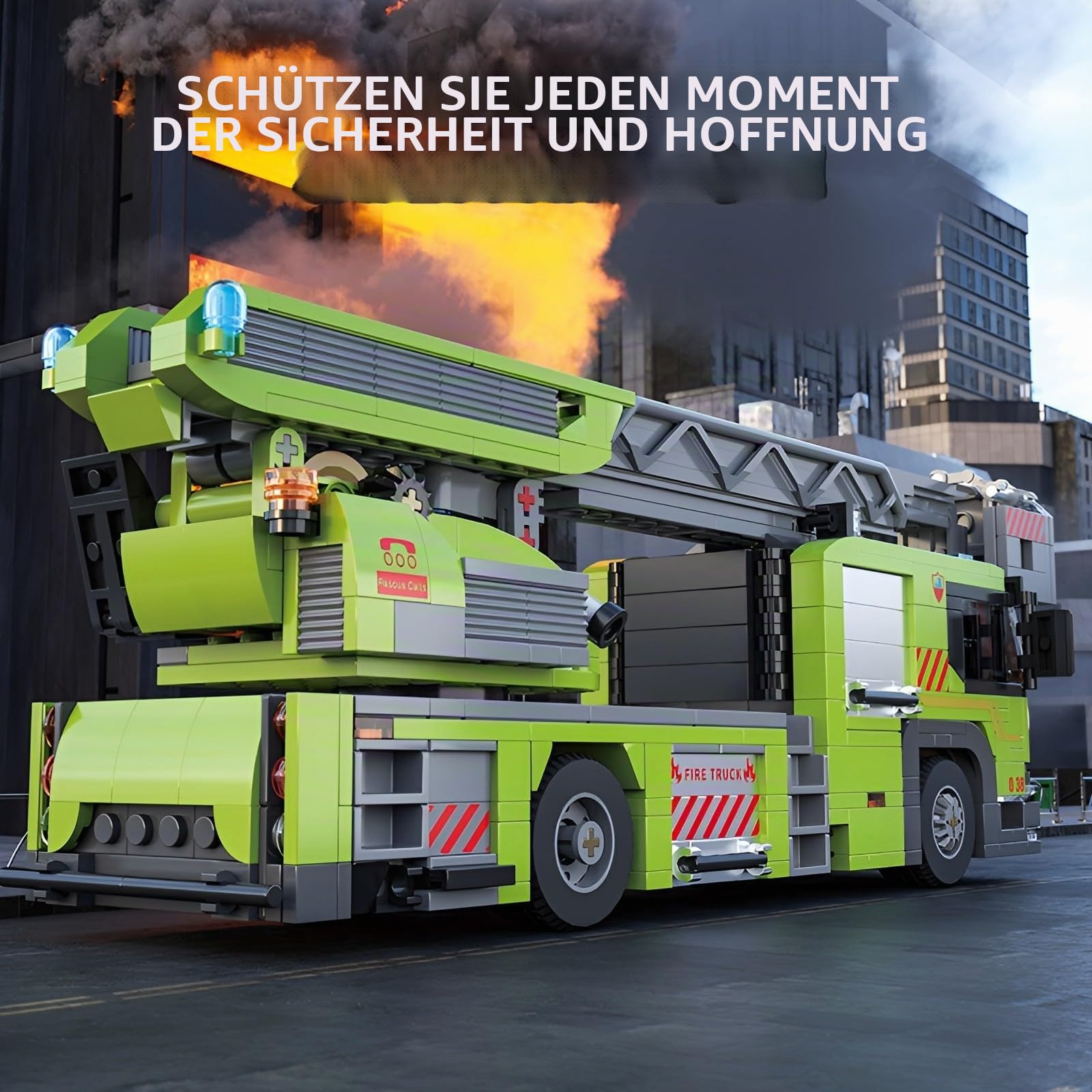 Technik LKW Klemmbausteine Set, Feuerwehrauto Bausteine, Leiter-Feuerkran Montagesatz Spielzeug, Geschenk für Erwachsene und Kinder, Kompatibel mit L***, 829 Teile