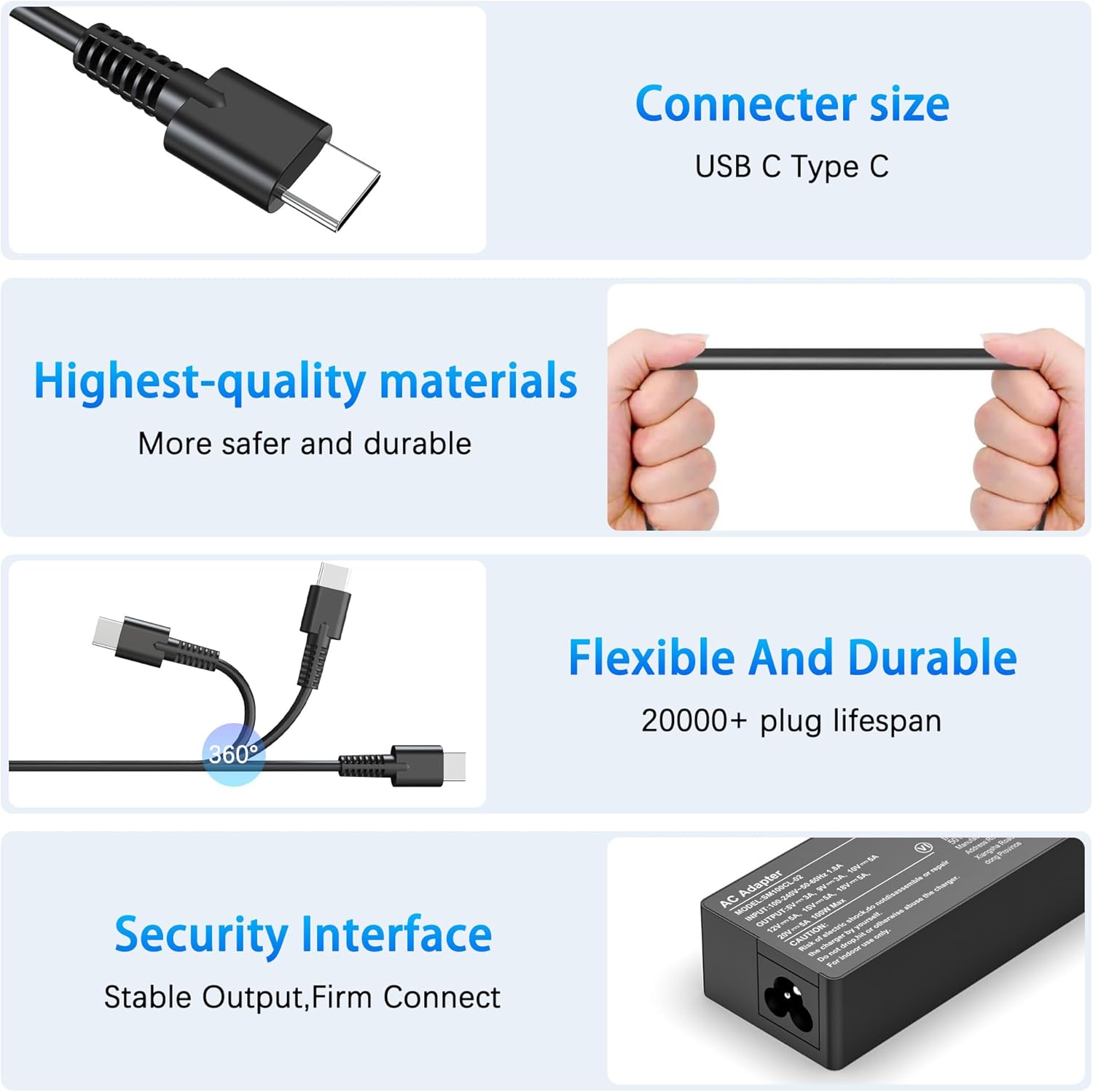 100W Universal Laptop Charger USB C Compatible with Chromebook,HP,Lenovo,Acer,Dell,Asus,Mac Book and More Devices,USB Type C Power Adapter image 4 of 7 B0F8Q4JYX8