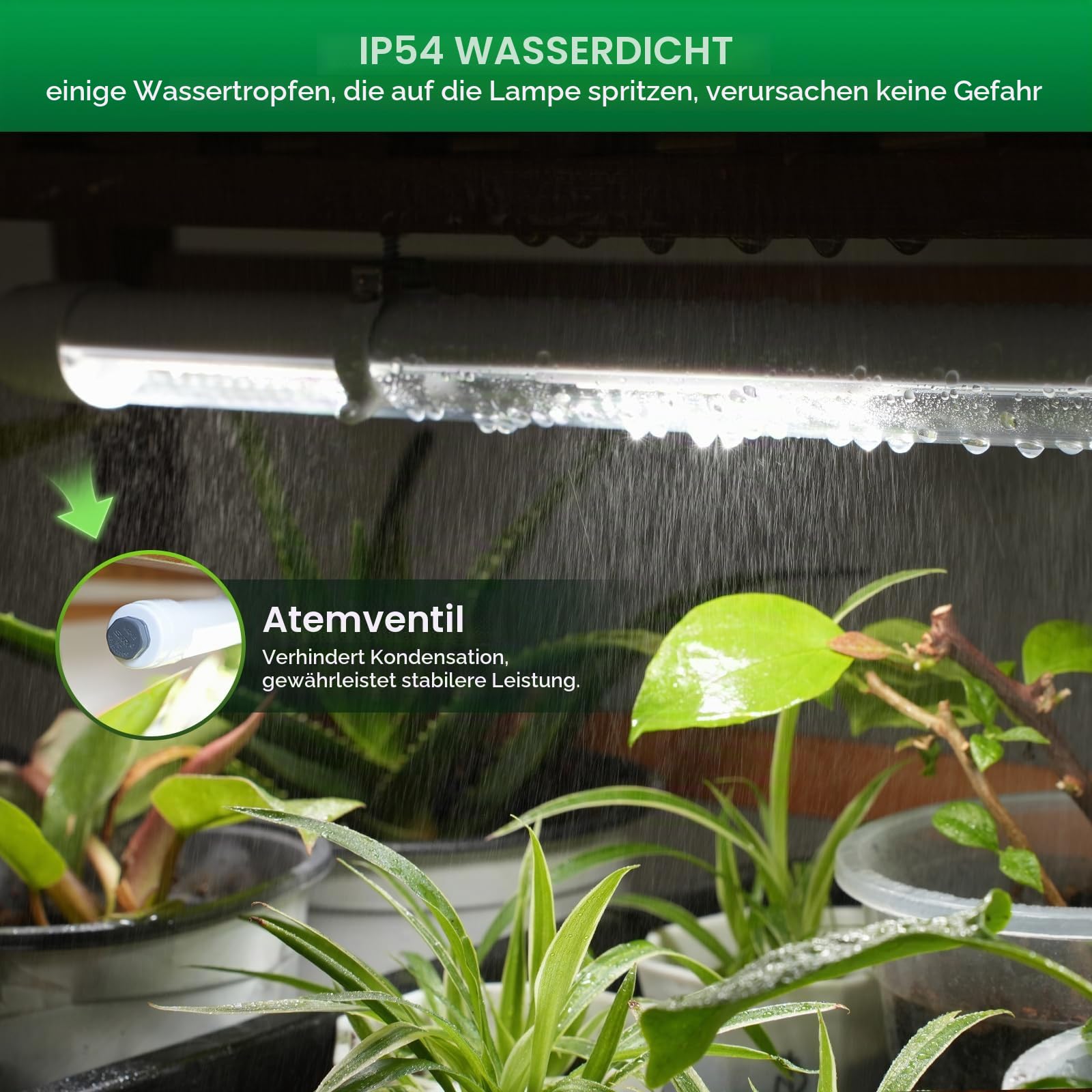 SANSI 15W Pflanzenlampe Vollspektrum, 42cm T8 Grow Lampe, IP54 Wasserdicht | für Zimmerpflanzen, 4000K Pflanzenlicht mit Entlüftungsventil für Aussaat, Pflanzenwachstum, Gewächshaus, Pflanzregale