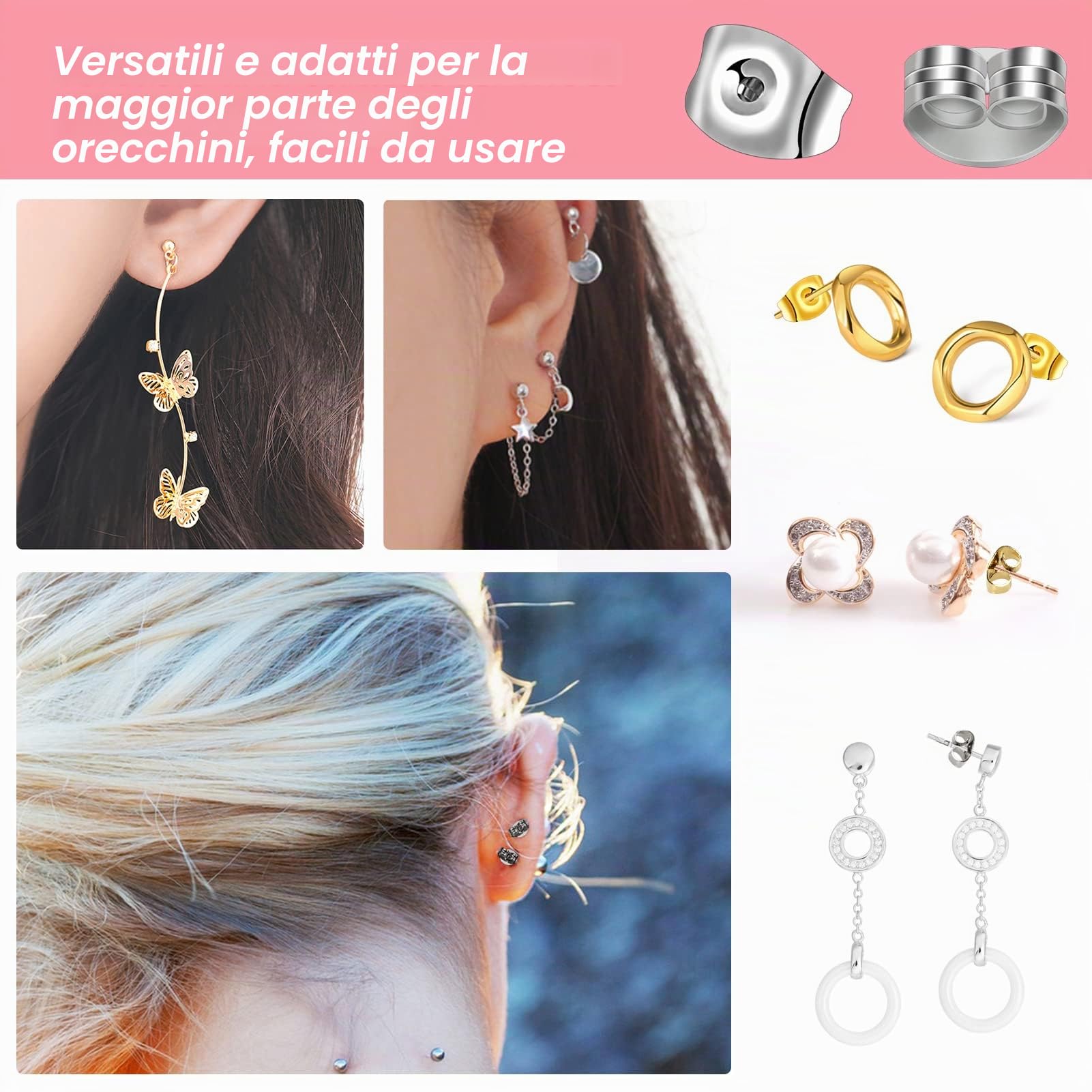 Basi per Orecchini in Acciaio Inox 4mm Anallergici con Palla Perni e Connettore, 140 Pezzi per Creazione Gioielli Fai da Te