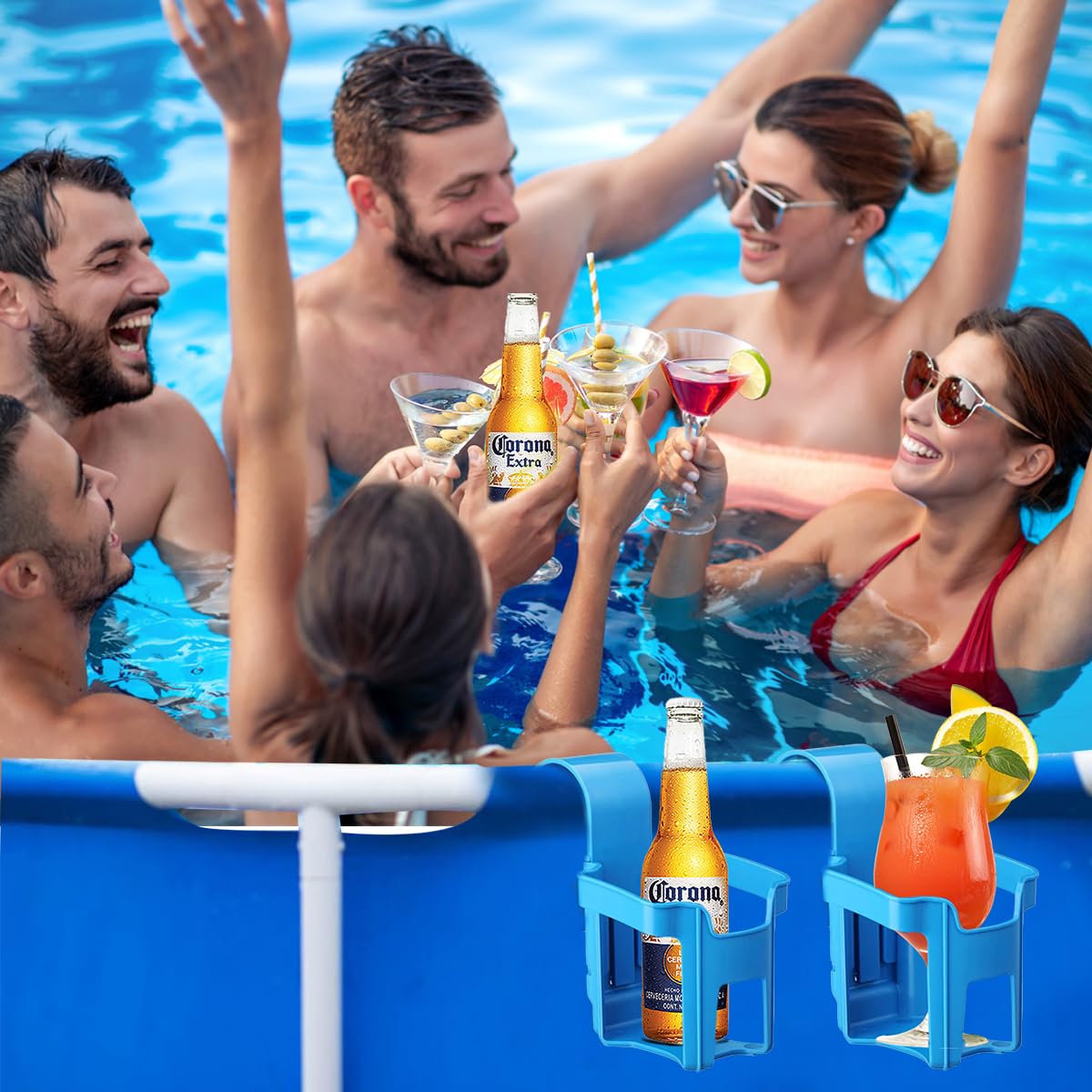 4 Piezas Portavasos de Piscina, Portavasos Colgantes para Piscina, Soporte para Bebidas Piscinas, Portavasoss Junto a la Piscinas Desmontable, Accesorios Piscin-a Portavasoss Colgante para Verano