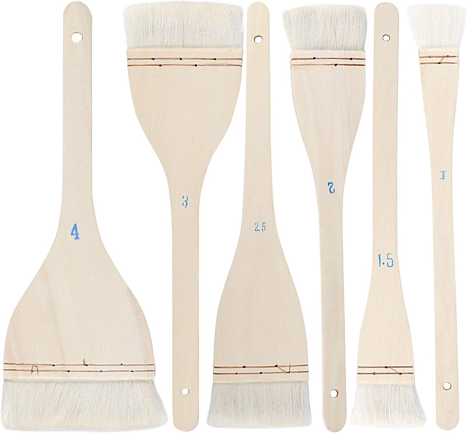 6 PCS 6 Size Flat Hake Brushes, Soft Goat Hair Brush and Hake Paint Brush with Solid Wooden Handle, Hake Brushes Set for Watercolor Pottery Painting Arts