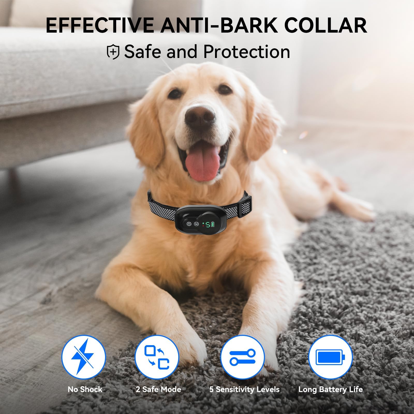 Collare Antiabbaio per Cani - IP67 impermeabile Collare Intelligente Ricaricabile con Vibrazioni Sicure/Rafforzare Vibrazioni e Suoni Innocua Collare Addestramento per Cane Piccolo/Medio/Grande