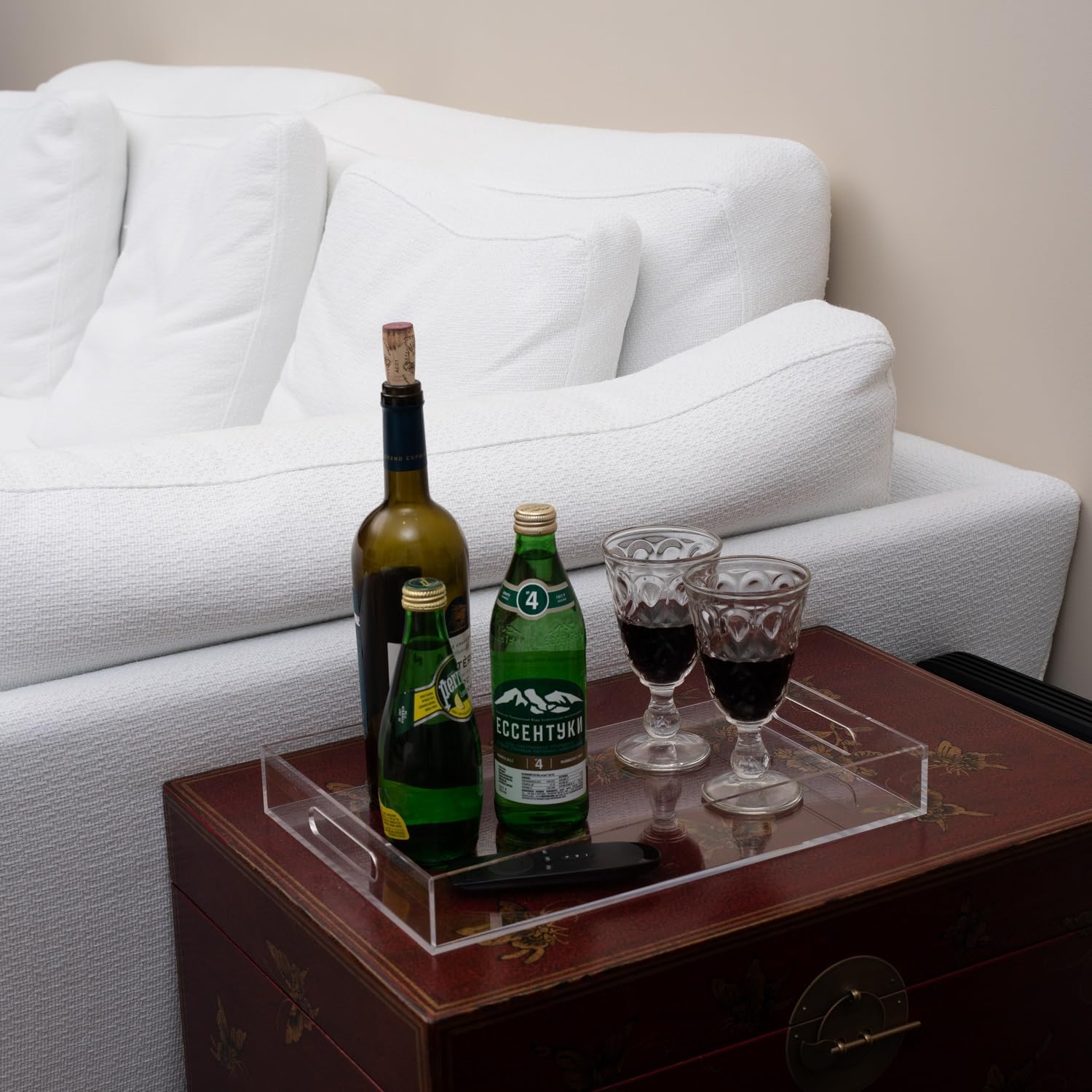 Clear Sturdy Acrylic Serving Tray with Handles 10x15x2H Inches -Spill Proof- Decorative Trays Countertop Organizer for Ottoman Coffee Table Nightstand, sidetable, Breakfast, Tea, Food - Image 7