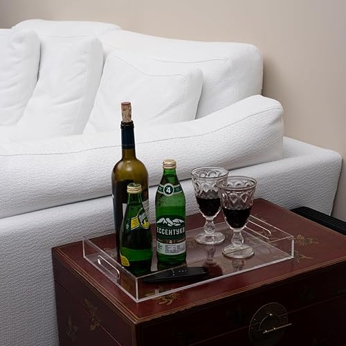 Miniatura 38 de Bandeja de acrílico transparente resistente con asas de 12 x 12 x 2 pulgadas de alto, a prueba de derrames, bandejas decorativas, organizador