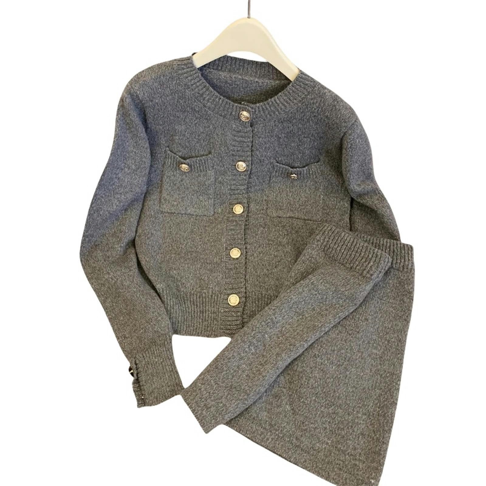 Tailleur Jupe Deux pièces Femme Pull De Couleur Solide en Deux Pièces pour Femmes Robe Élégante